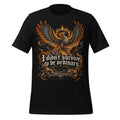 Men's black graphic T-shirt with fiery eagle wings and front slogan print
