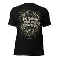 Women's black graphic tee with front chain-and-flower quote print
