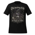 Men's black graphic tee with ornate hourglass and gothic text front print