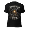 Unisex black graphic T-shirt with back print of lantern, bats, and ornate border