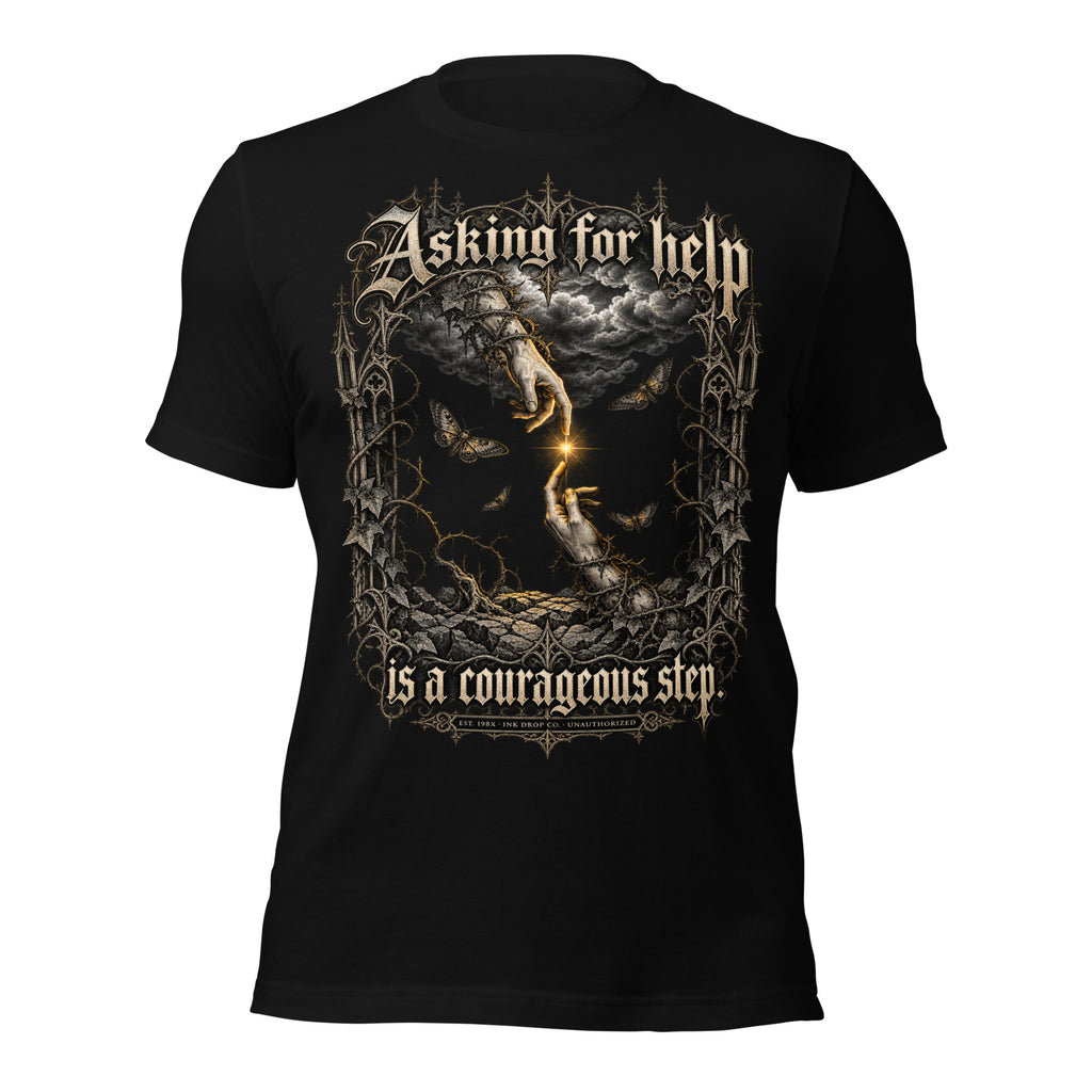 Black unisex graphic tee with front fantasy wolf rider print