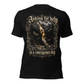 Black unisex graphic tee with front fantasy wolf rider print