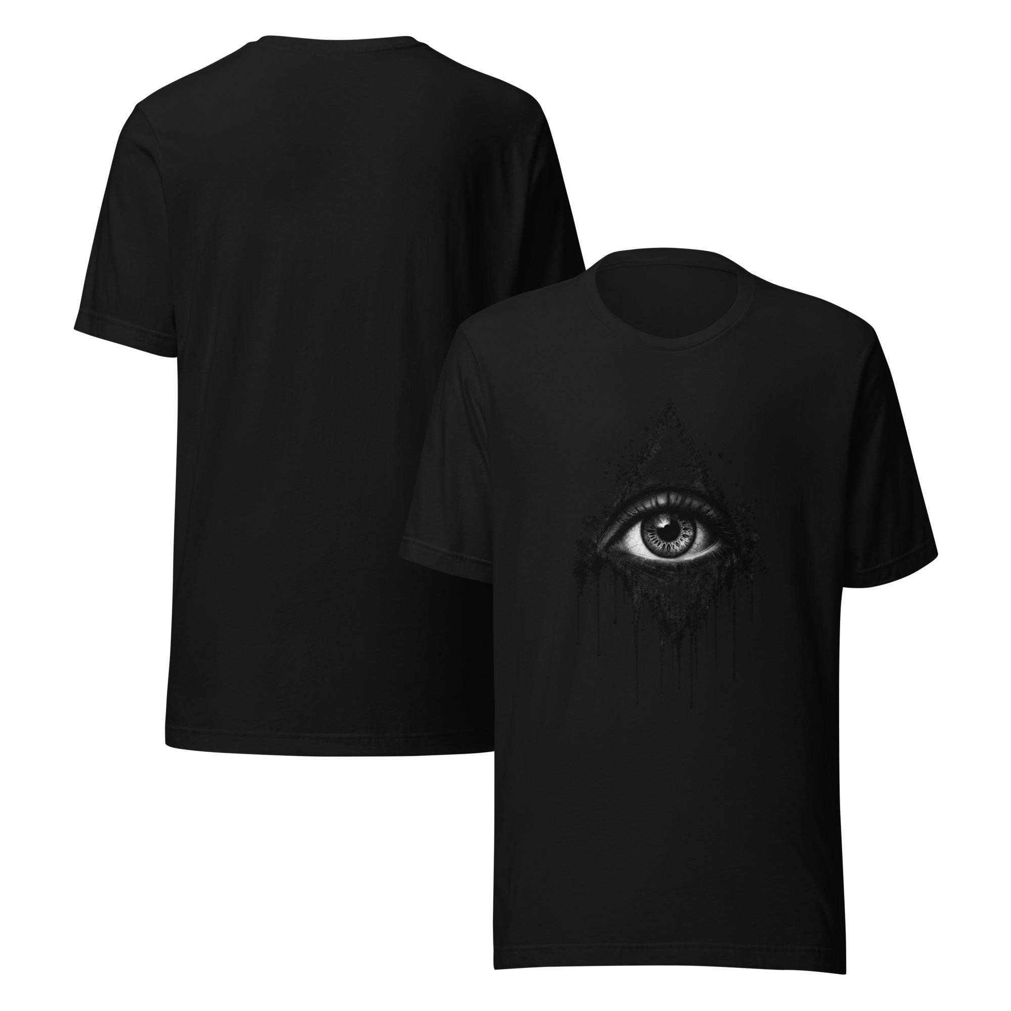 Women's graphic t-shirt set, black, front eye ink drip graphic