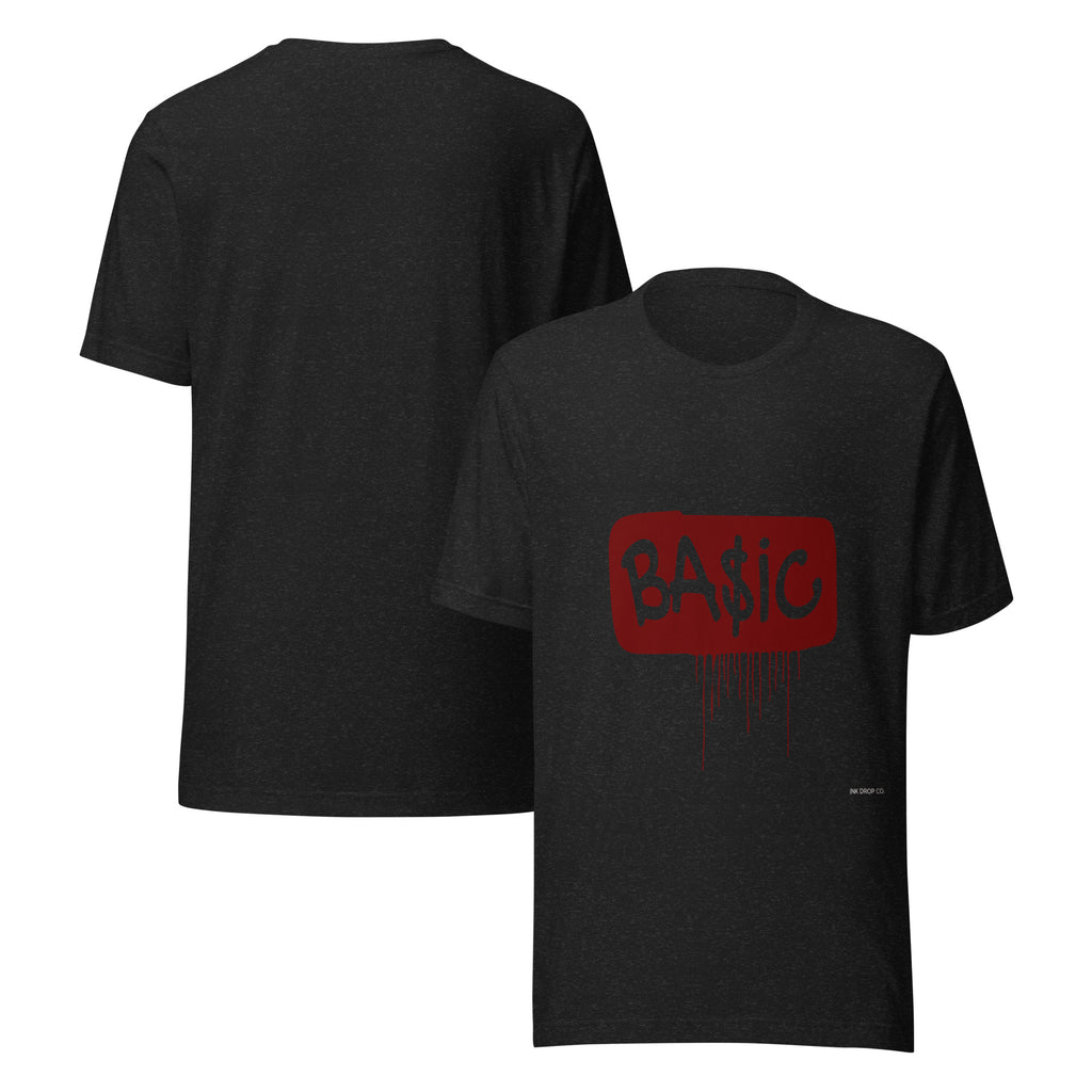 Women's graphic t-shirt, black with red BA$IC logo print on front