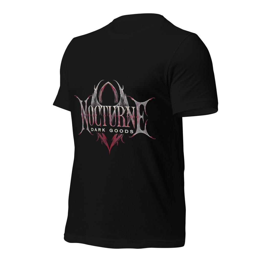 Black unisex graphic T-shirt, front print with gothic emblem