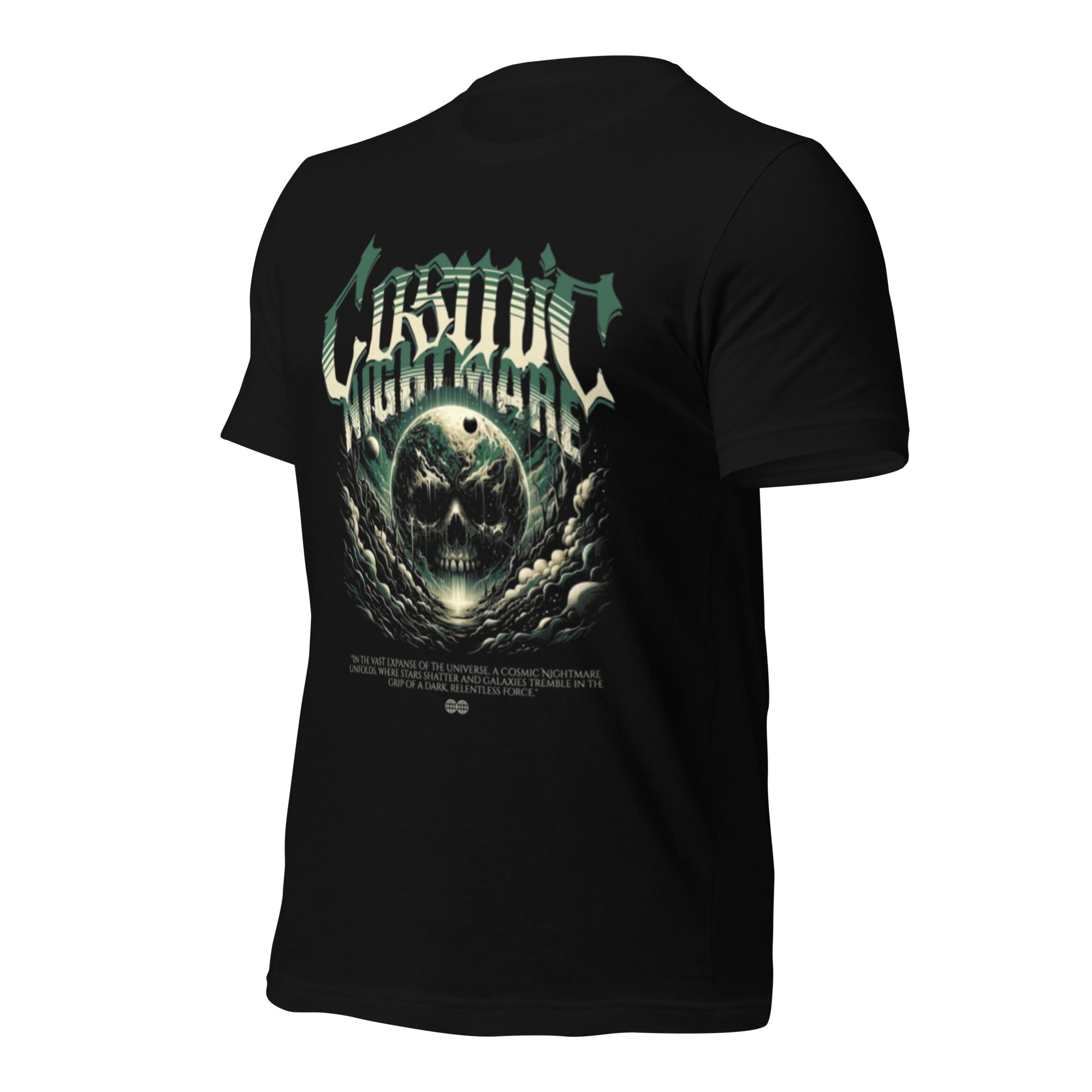 Unisex graphic T-shirt, black, back print with skull and winged crescent graphic