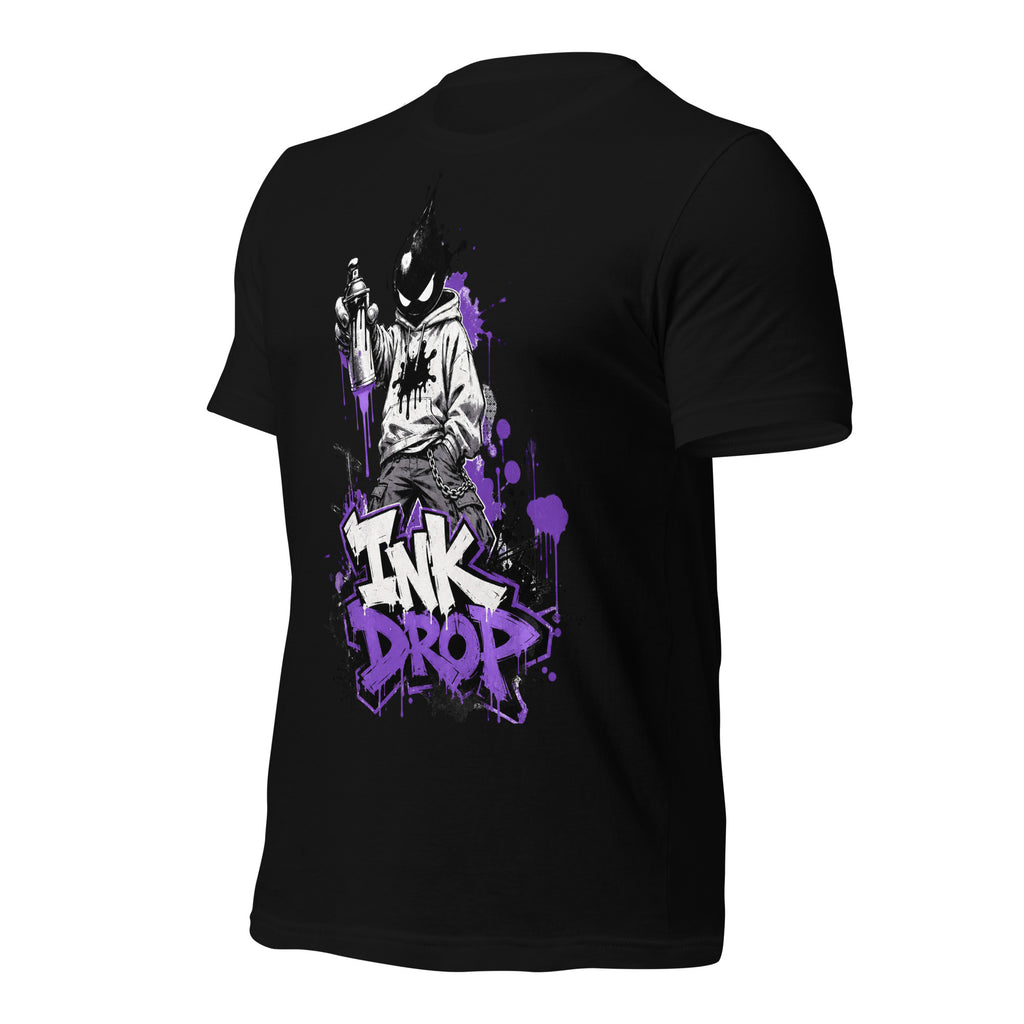 Women’s black tee with “INK DROP” graphic on the back