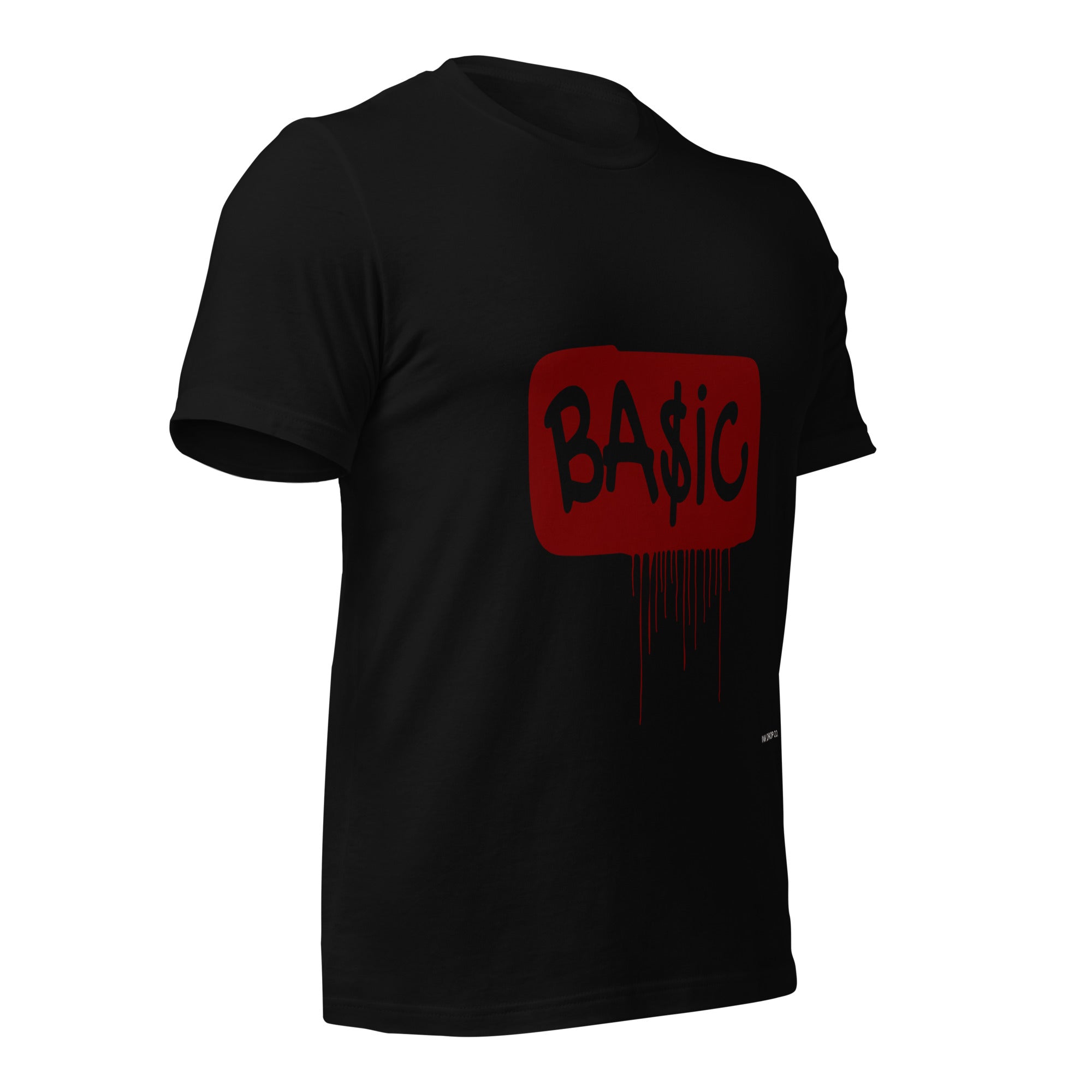 Black women’s graphic t-shirt with red BA$ic logo on chest