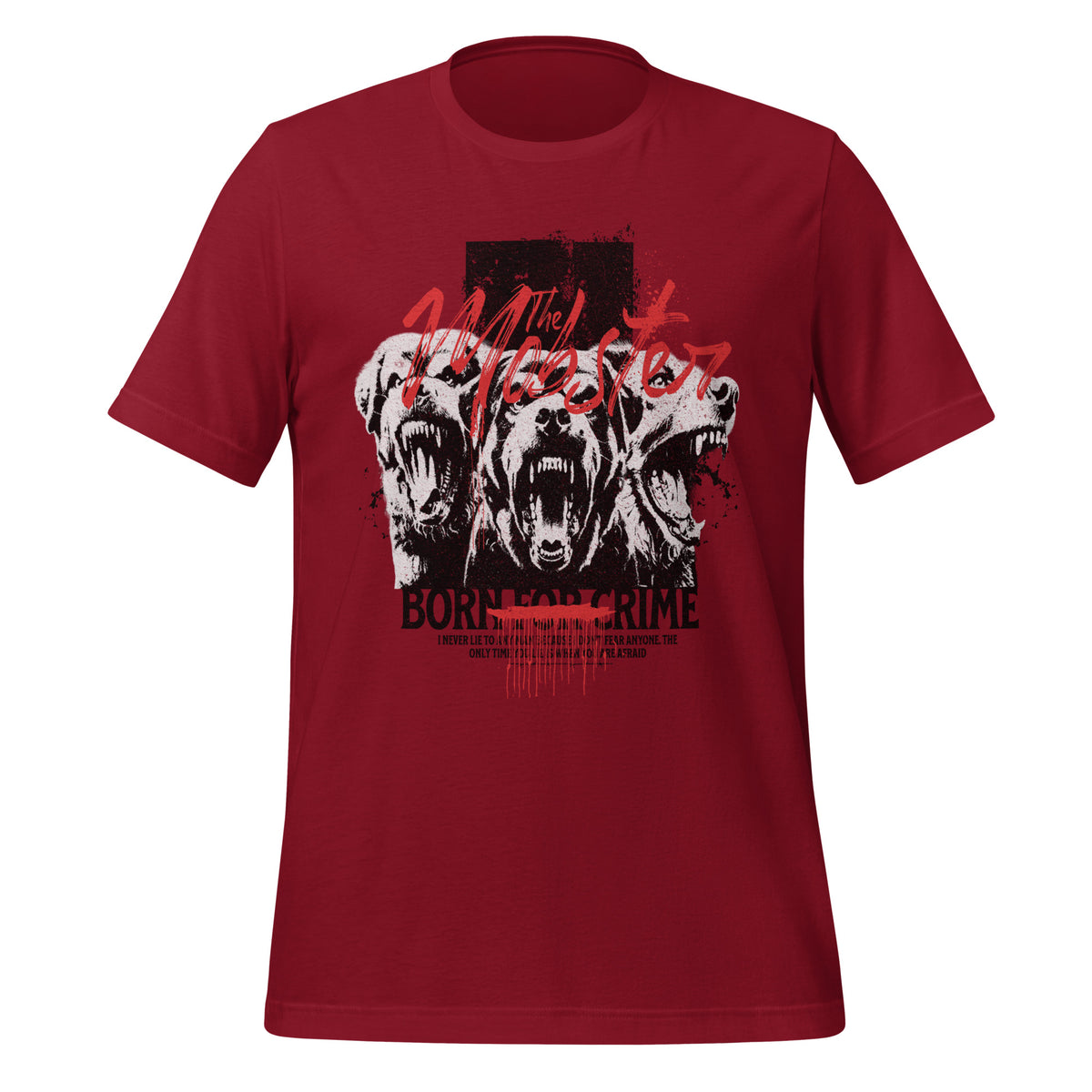 Cardinal red unisex graphic tee with black, white, and red mobster skull print