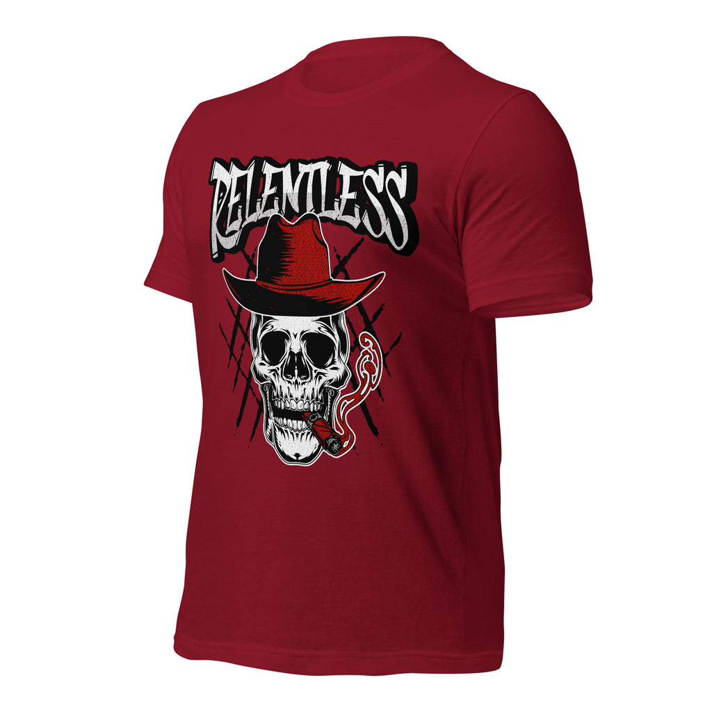 Cardinal unisex graphic tee with skull-and-hat back print