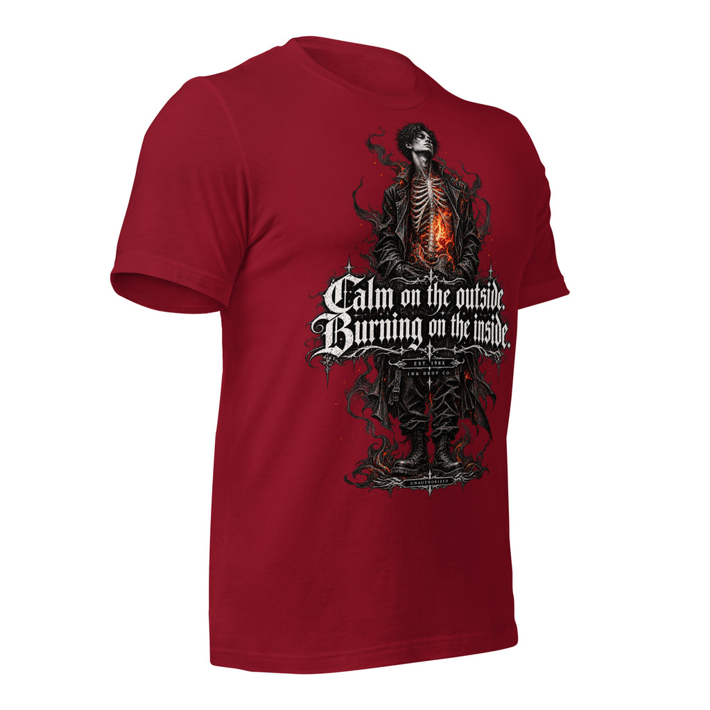 Anxiety women's graphic tee, cardinal red with front graphic print and text