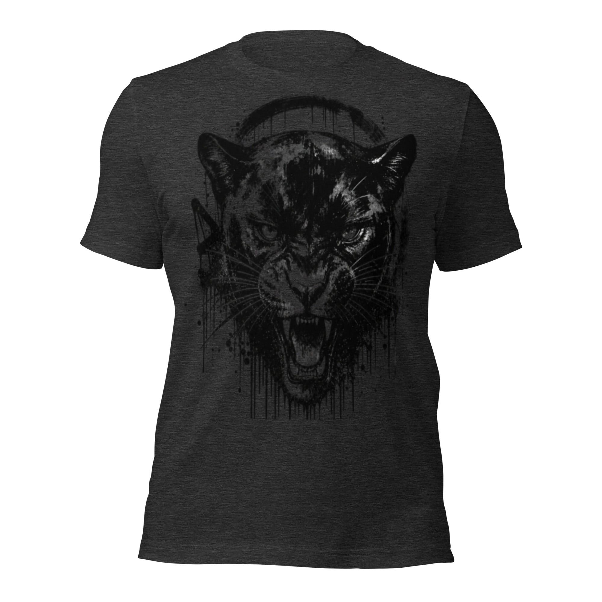 Women’s dark grey heather T-shirt with black panther graphic and drip splatter