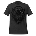 Unisex panther graffiti T-shirt, dark gray heather, front panther ink-splatter graphic.