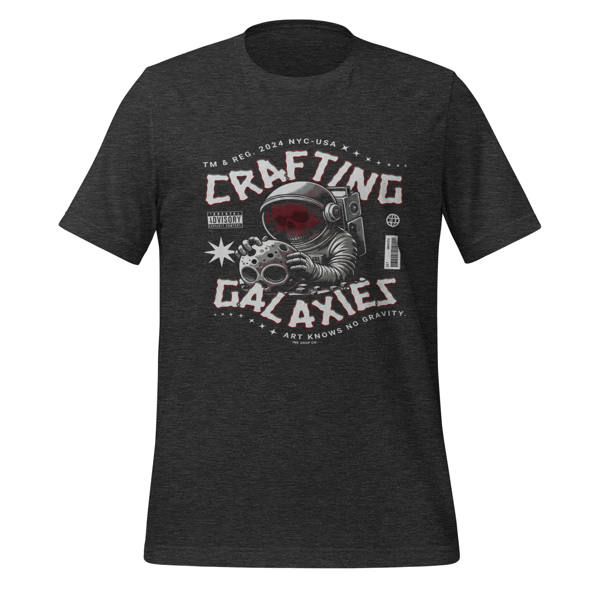 Men's graphic T-shirt in dark heather grey with front galaxy craft print