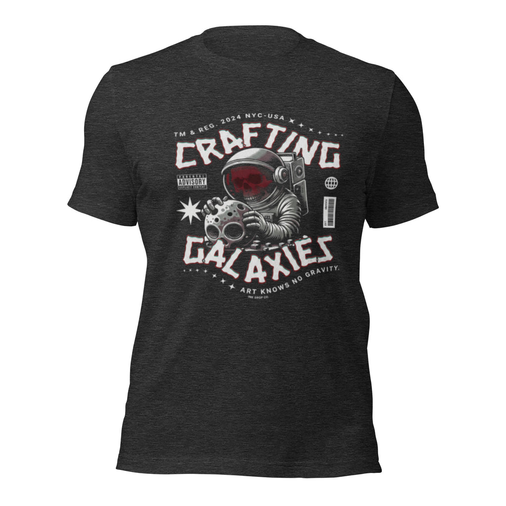 Dark grey heather unisex T-shirt with space graphic print on front