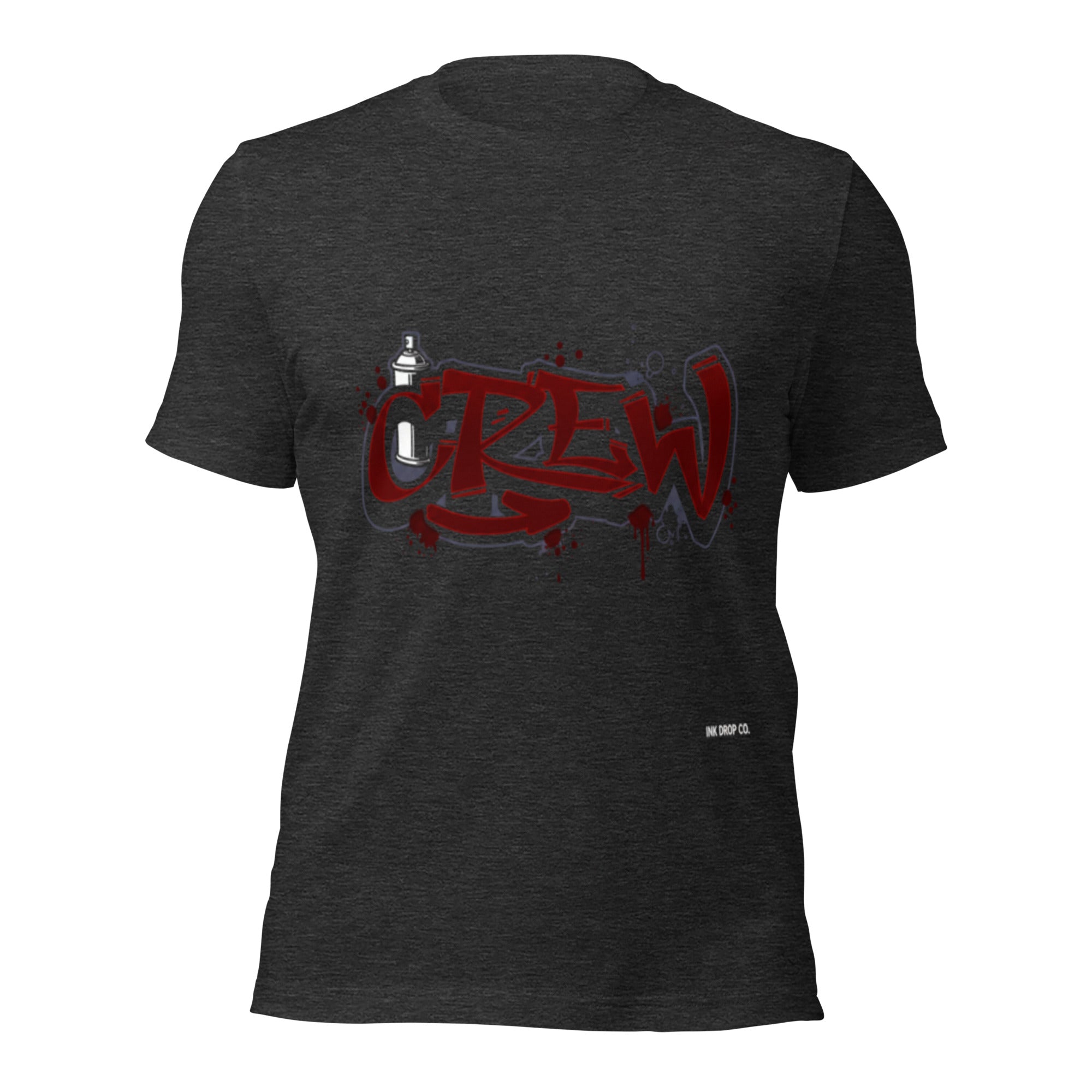 Women's crew-neck t-shirt, dark grey heather, red graffiti-style front graphic