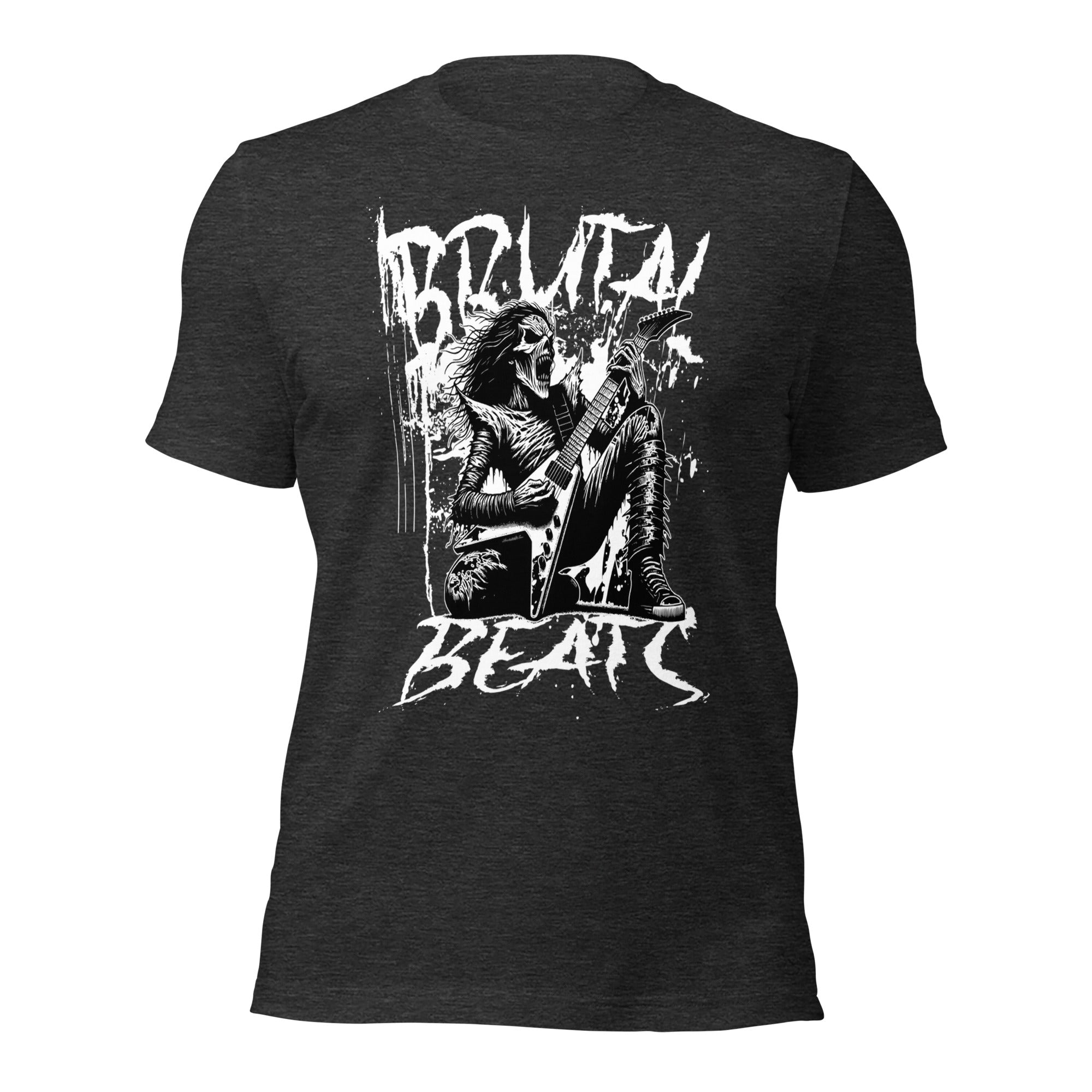 Unisex graphic T-shirt in dark heather gray with front guitarist print