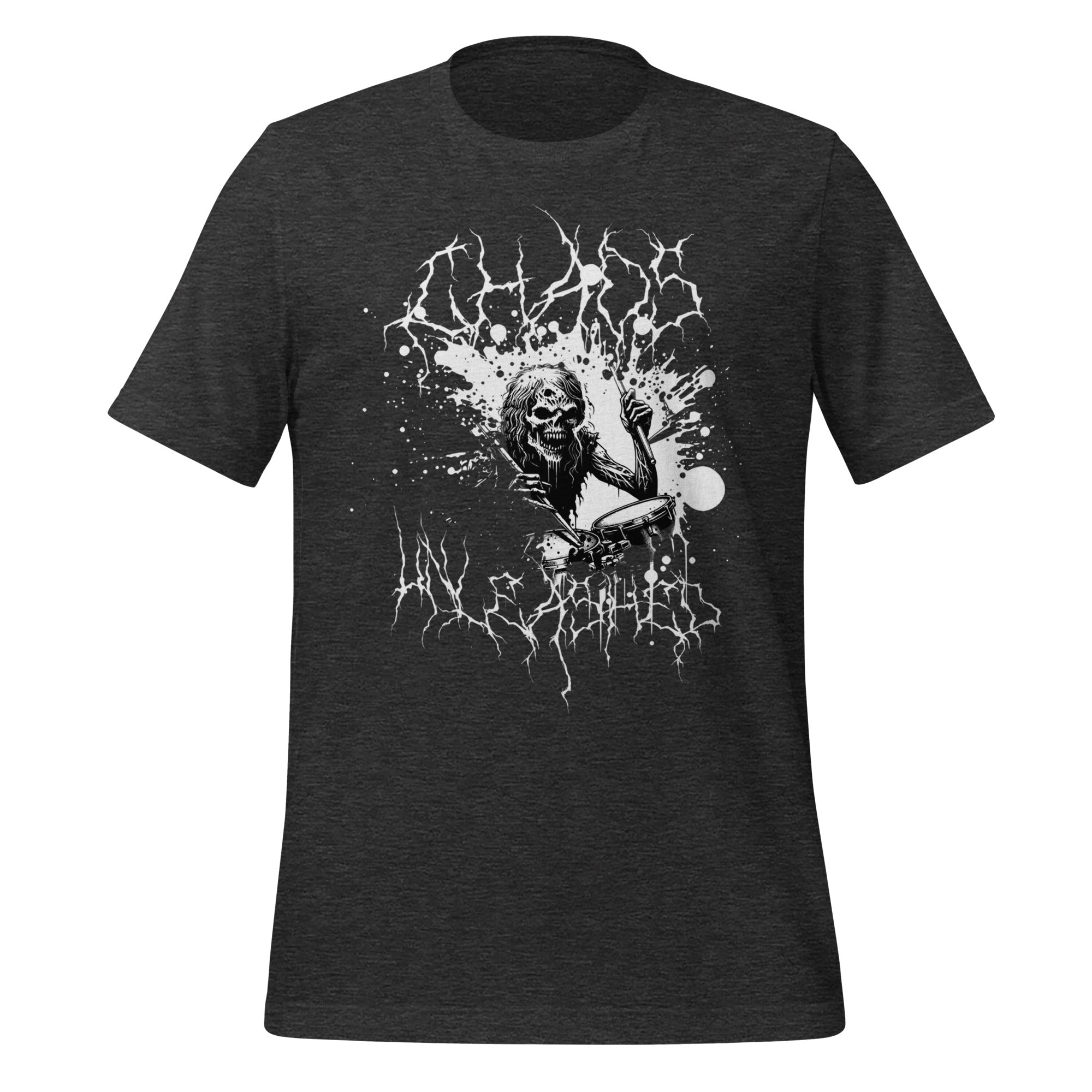 Men's dark grey heather graphic T-shirt with white skull and lightning front print
