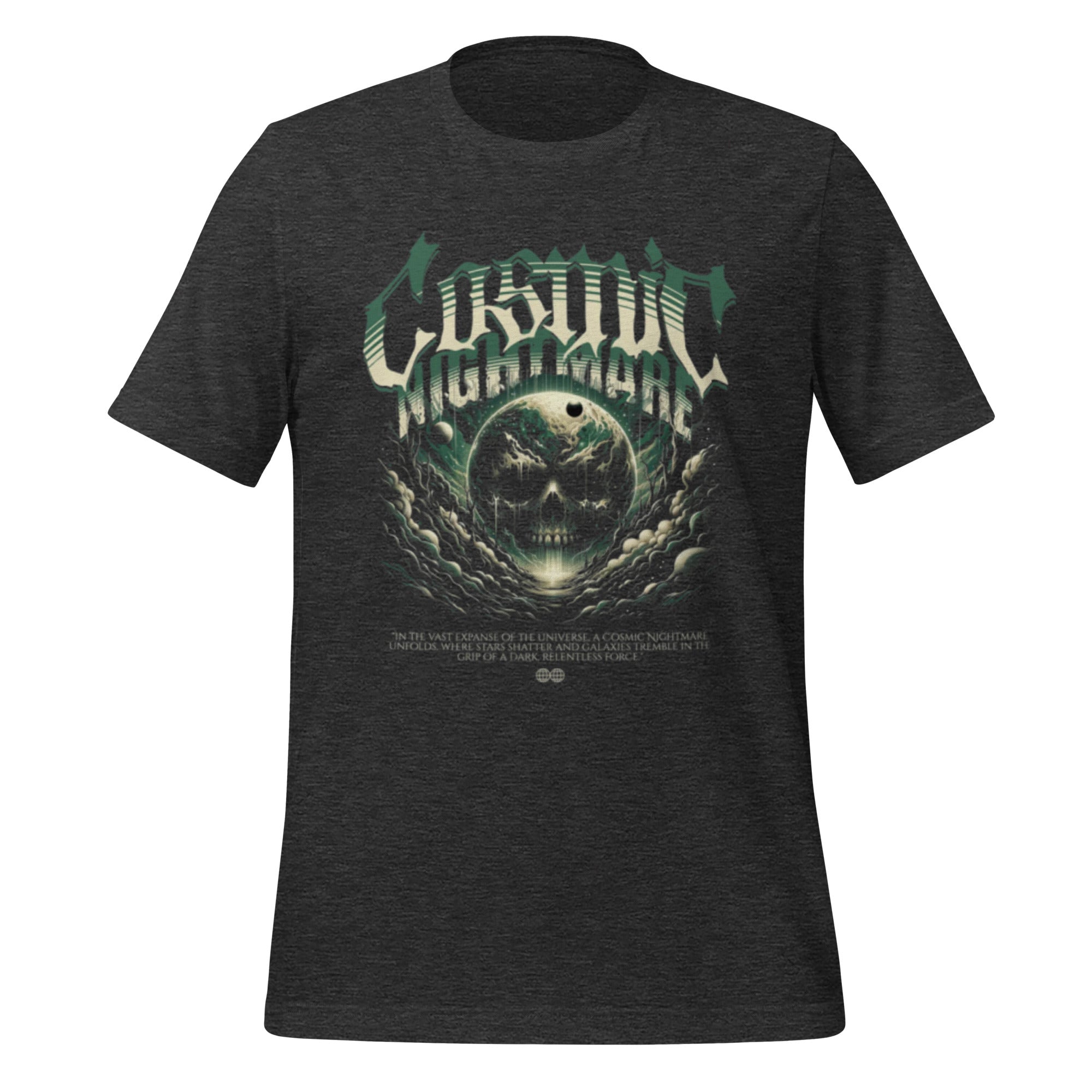Unisex dark grey heather graphic T-shirt with skull moon front print
