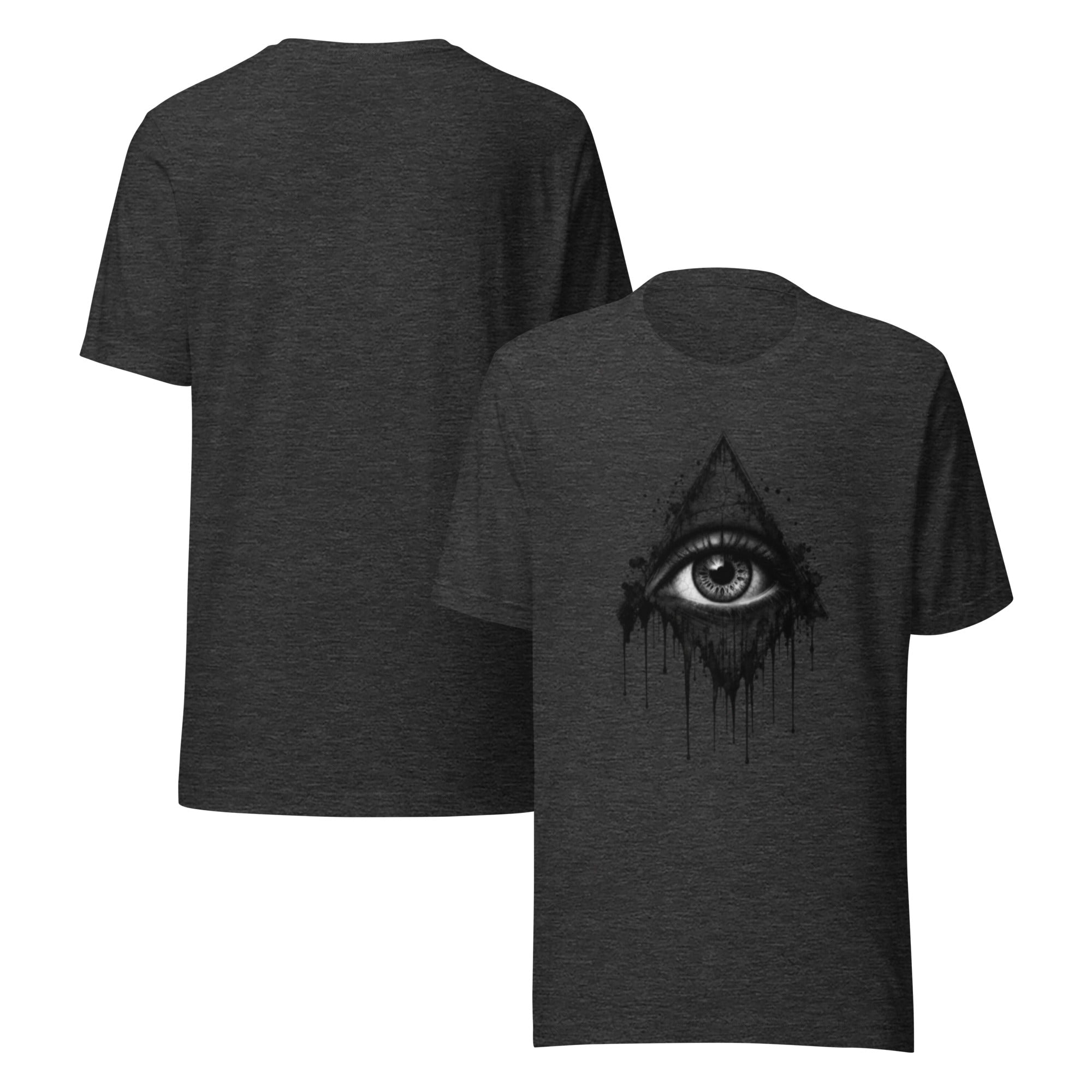 Women's dark grey T-shirt set; one has black eye drip chest graphic