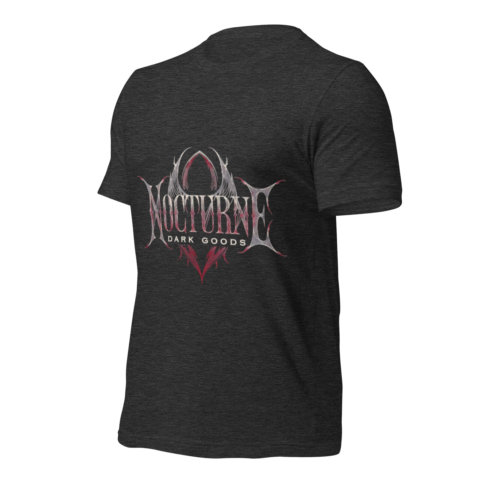 Dark grey heather unisex graphic T-shirt, front print with gothic emblem