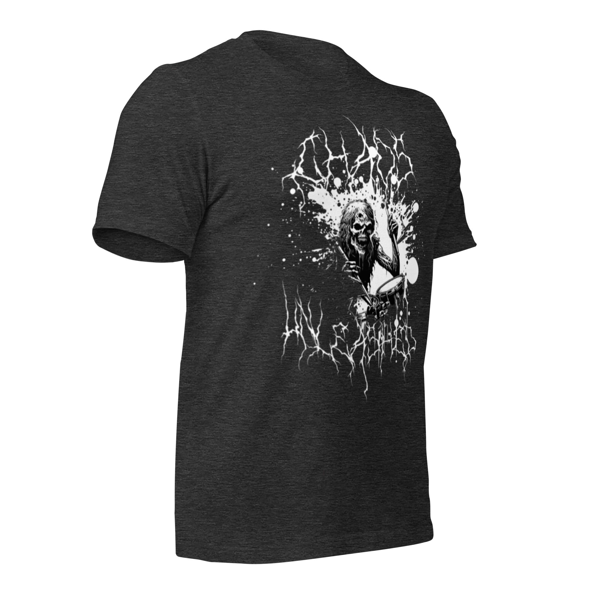 Unisex graphic T-shirt, dark grey heather, short-sleeve crew neck, front skull graphic