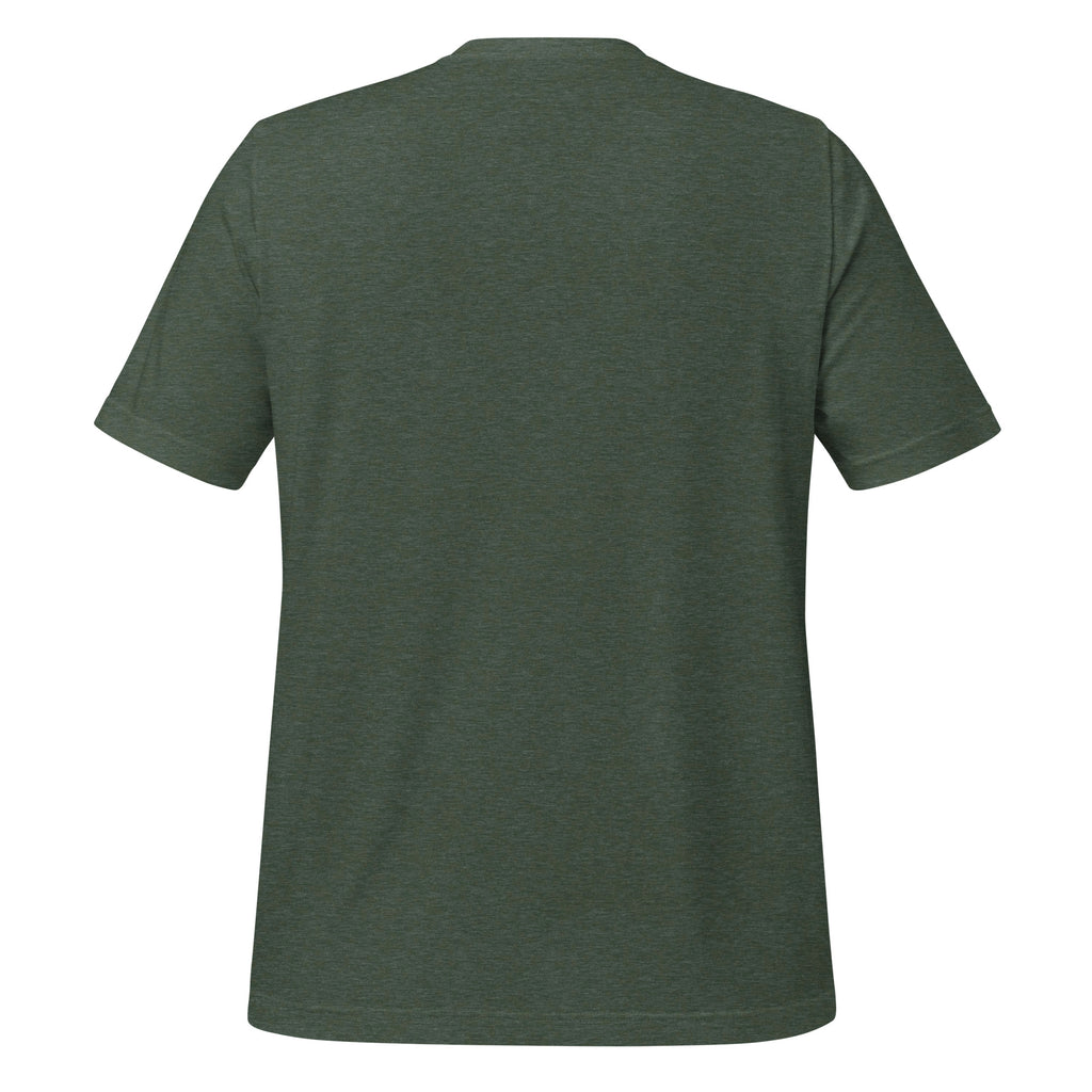 Heather forest men's T-shirt, back view with plain solid fabric