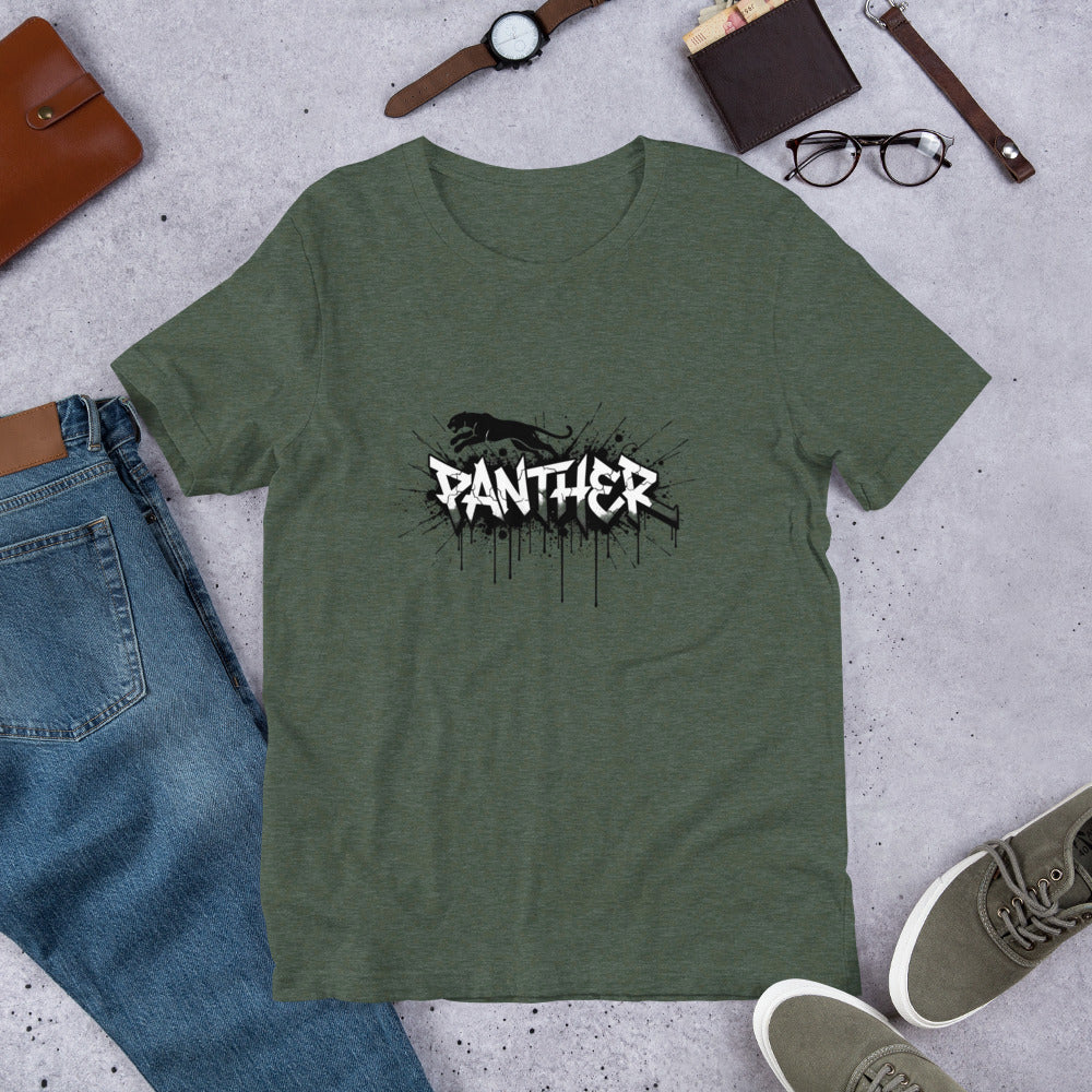 Heather forest green crewneck T-shirt with Panther graphic on the front.