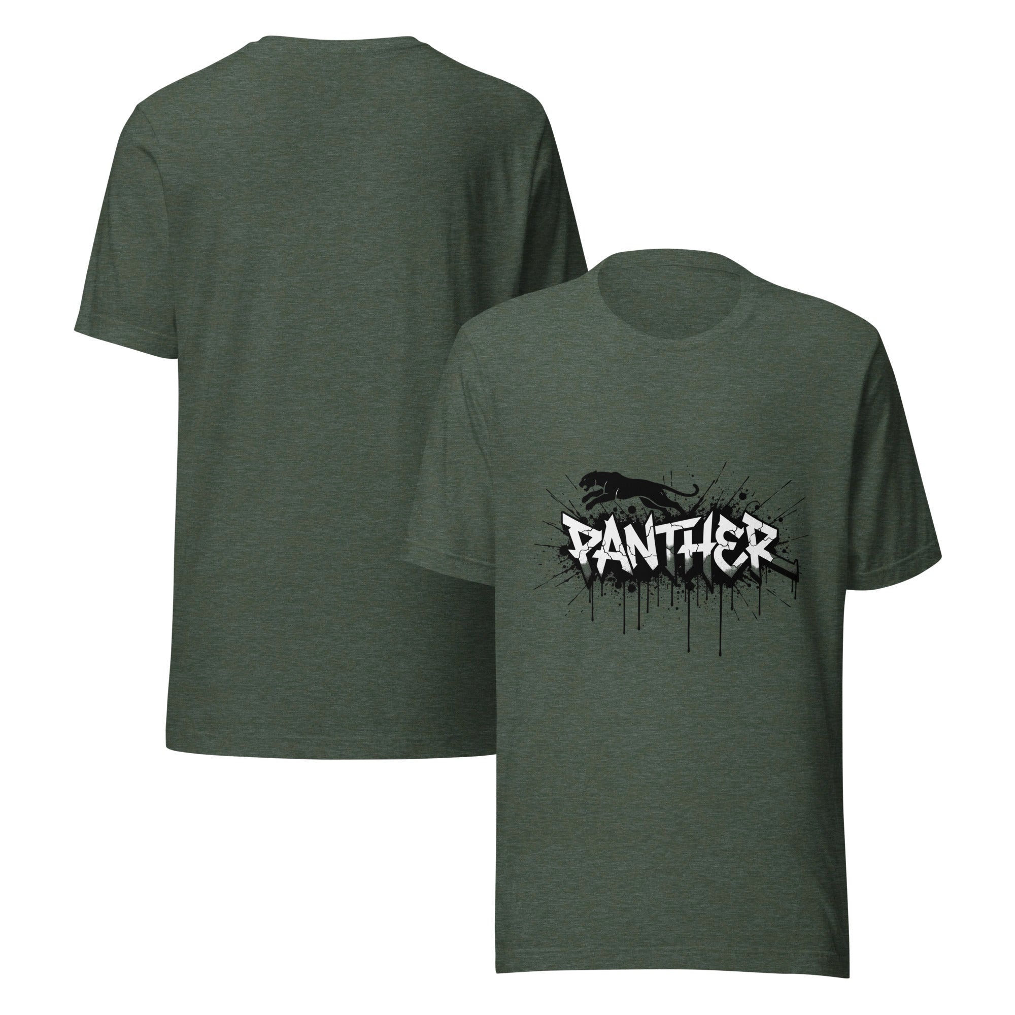 Men's heather forest green t-shirt with 'PANTHER' panther graphic on the front