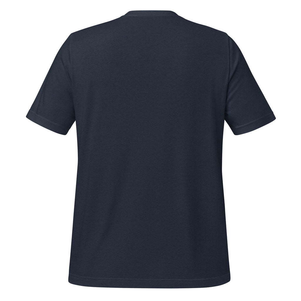 Heather navy graphic band tee, plain back view
