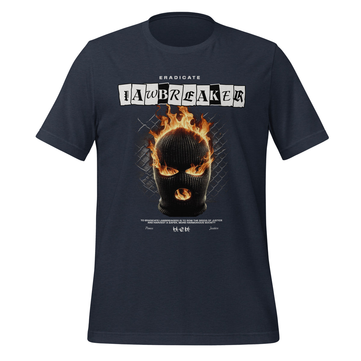 Heather navy graphic band tee with fiery skull front print