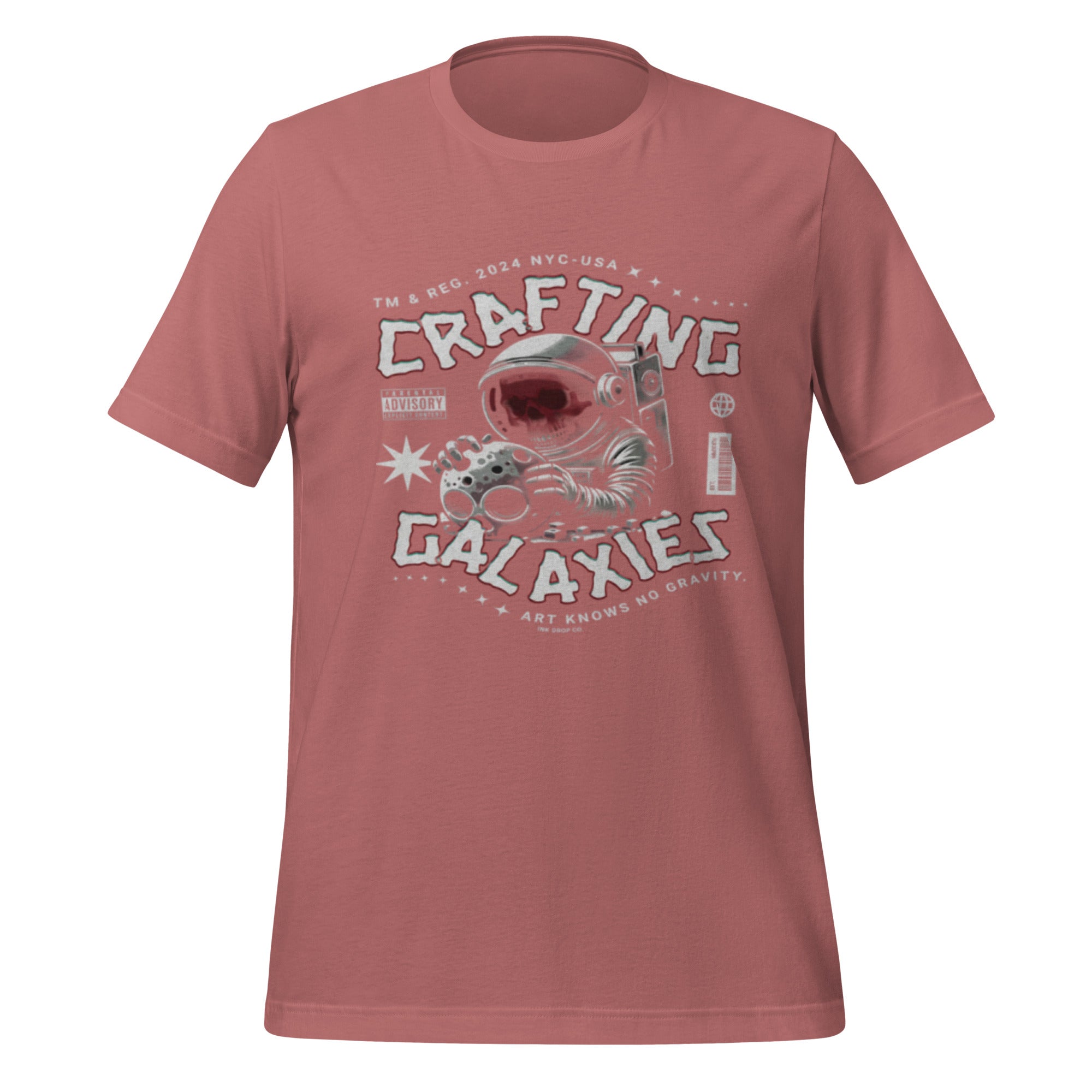 Mauve unisex T-shirt with space graphic print on front