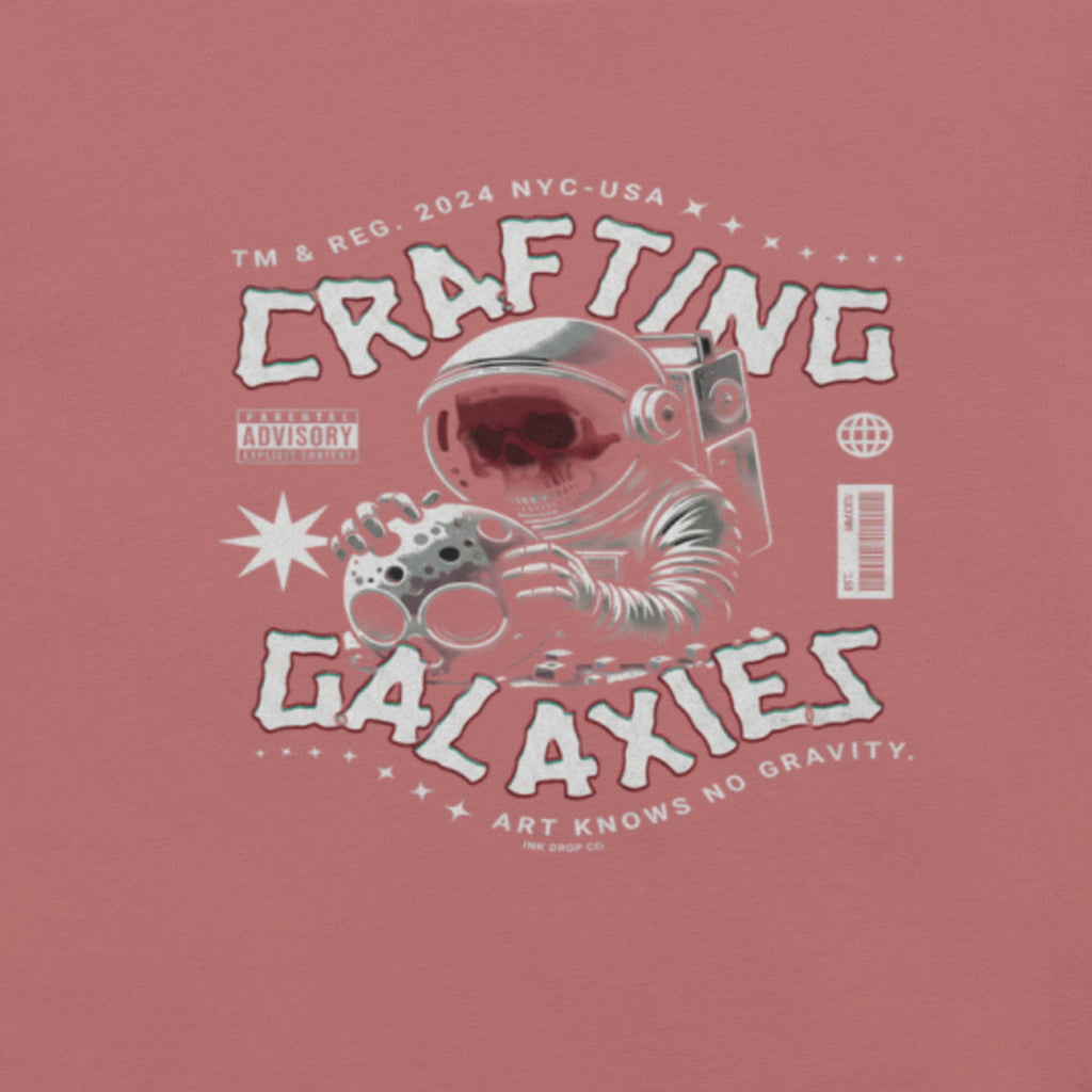 Mauve graphic T-shirt with astronaut and galaxy logo print