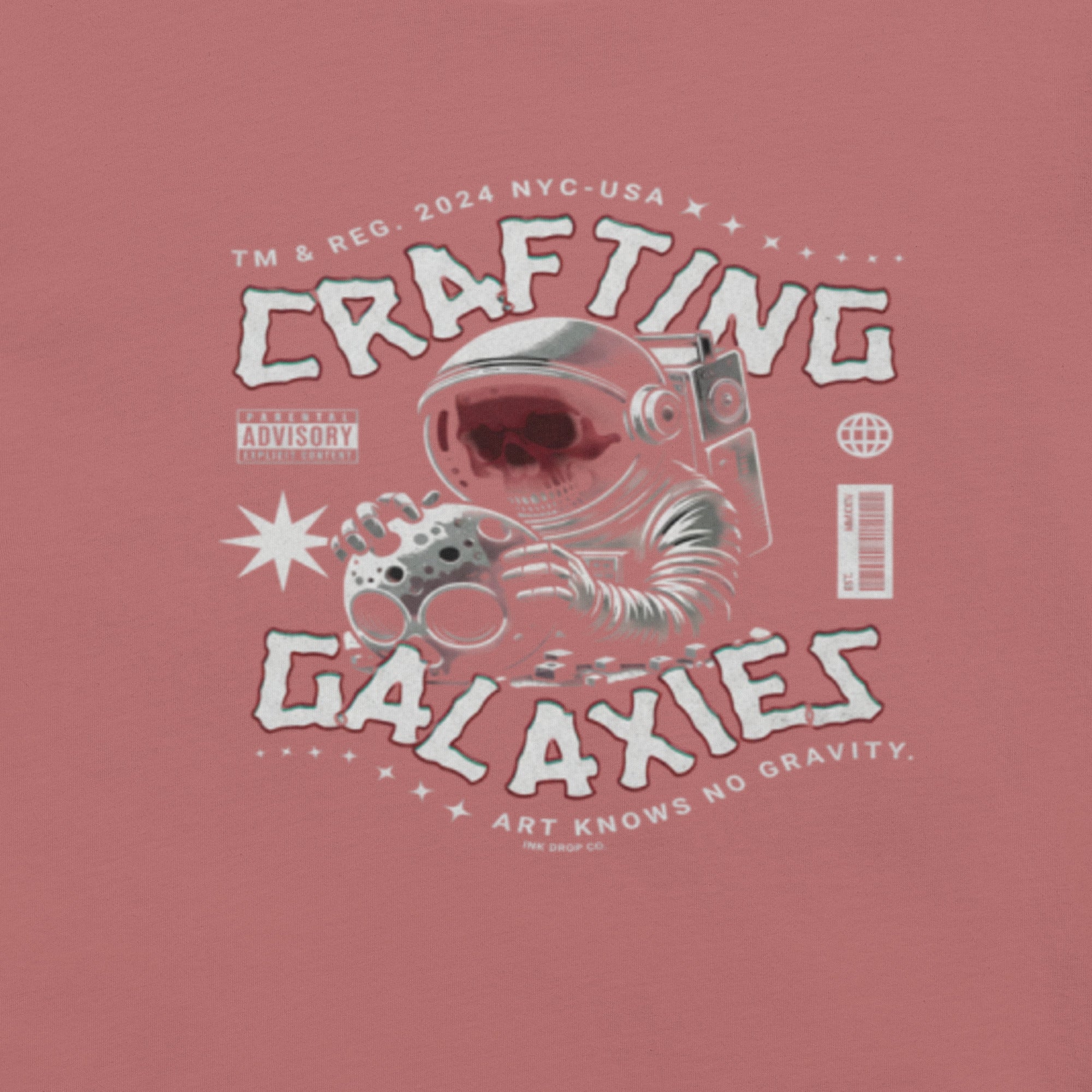 Mauve graphic T-shirt with astronaut and galaxy logo print