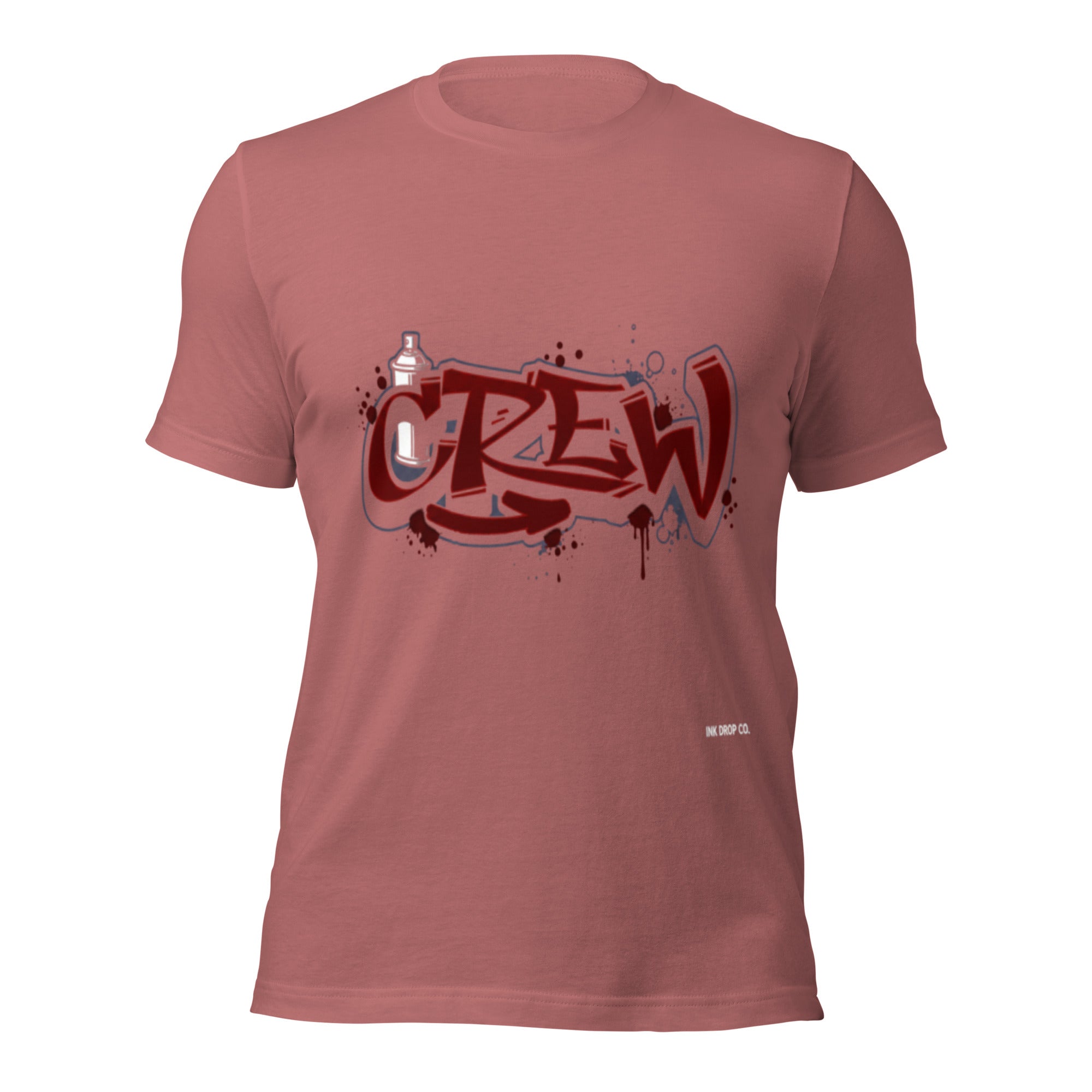 Women's crew-neck t-shirt, mauve pink, red graffiti-style front graphic