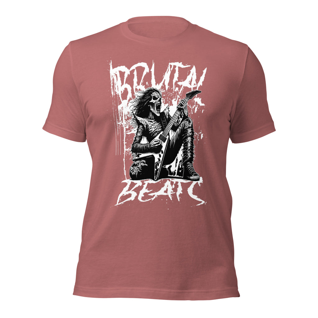 Rose/mauve unisex graphic T-shirt with front rock musician and text print