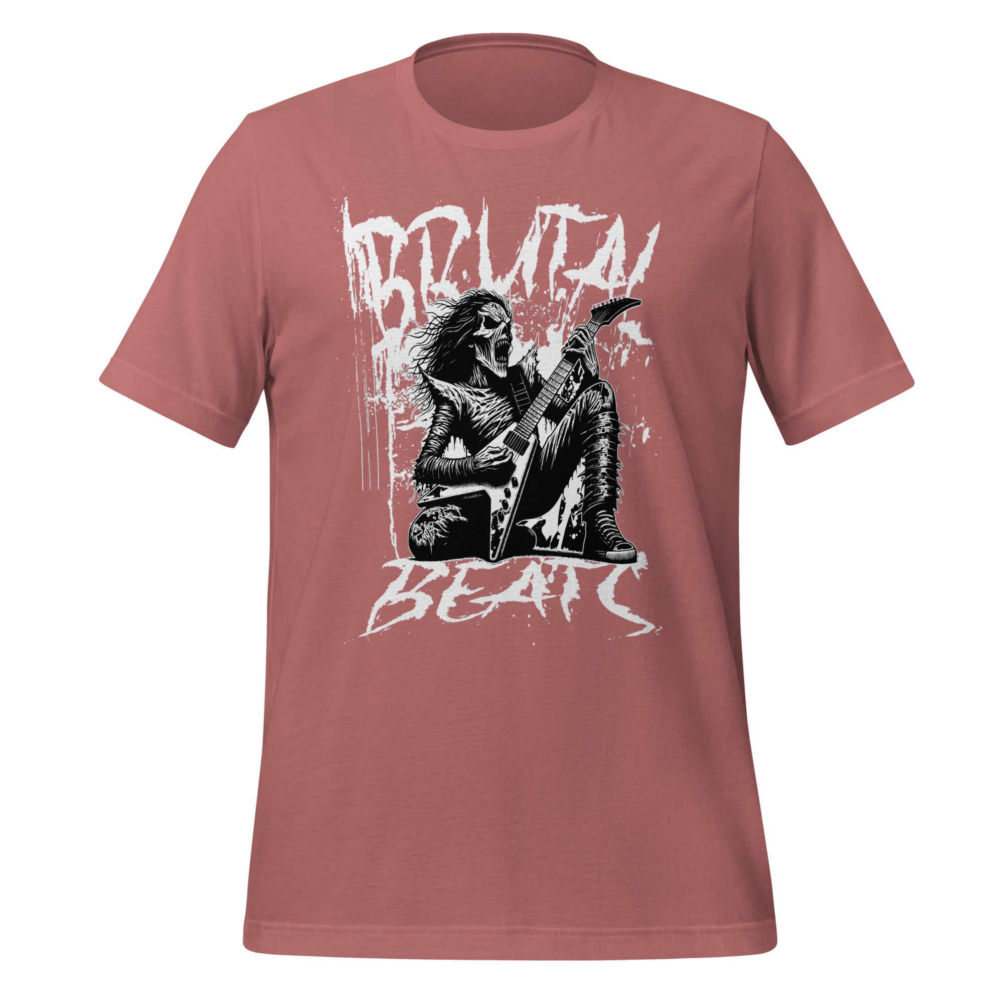Unisex graphic T-shirt in mauve pink with front band guitarist print