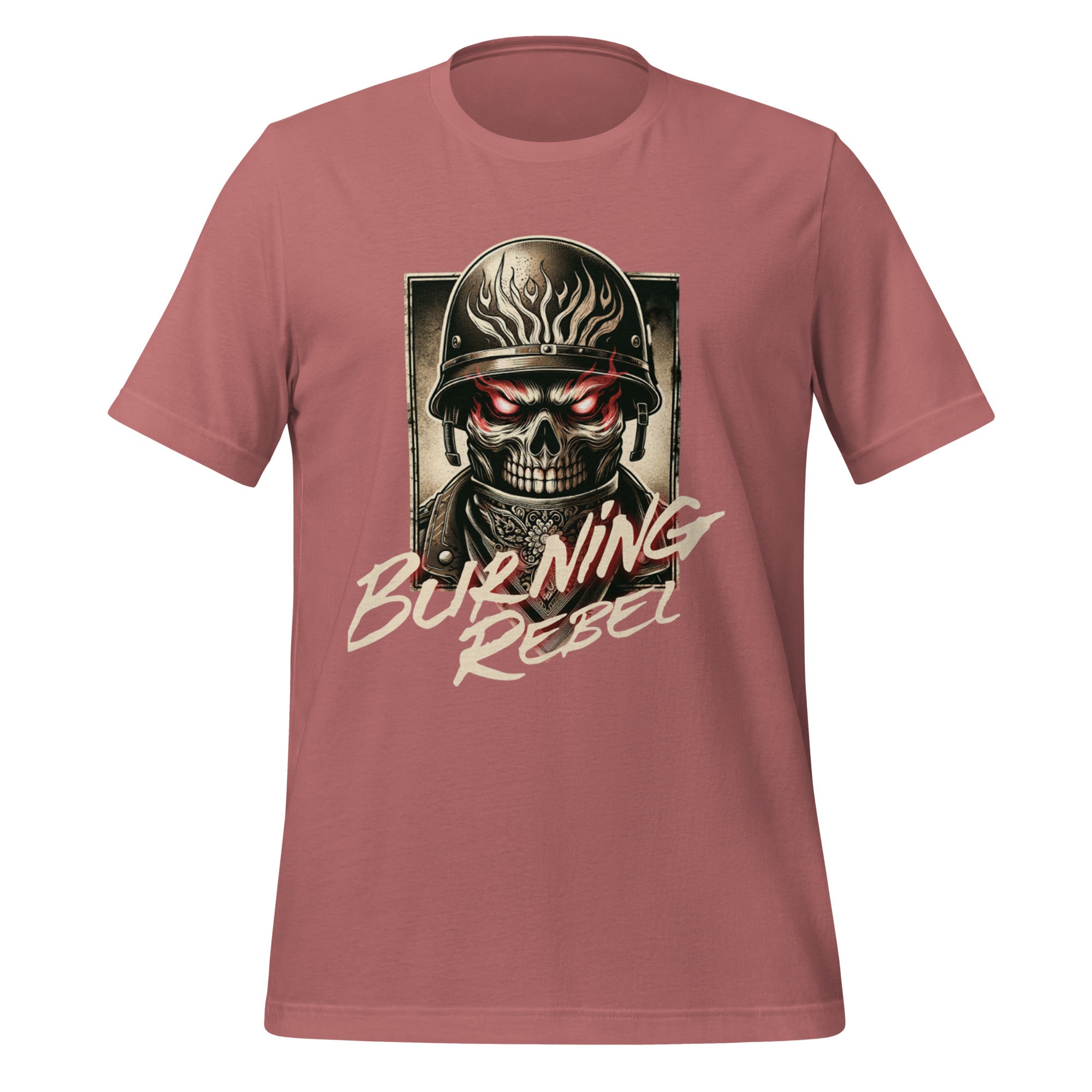 Mauve unisex graphic T-shirt with skull helmet front print