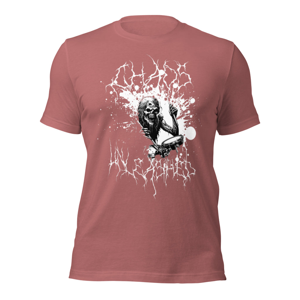 Unisex graphic t-shirt in mauve with white wolf head electric splash graphic