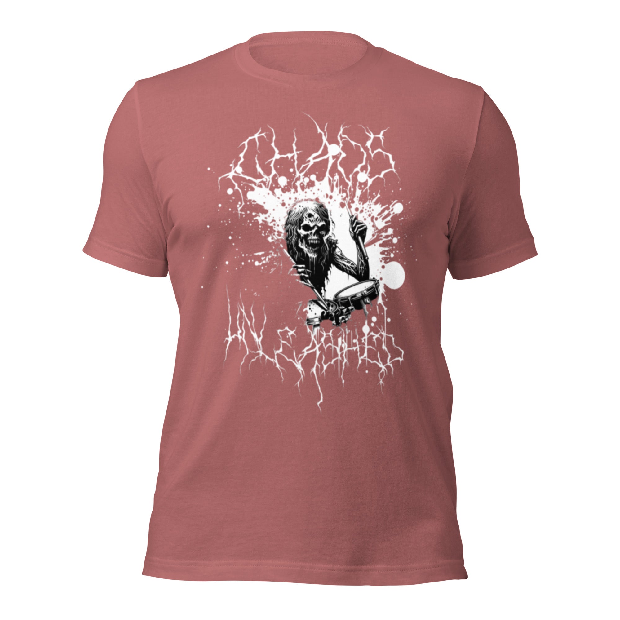 Unisex graphic t-shirt in mauve with white wolf head electric splash graphic