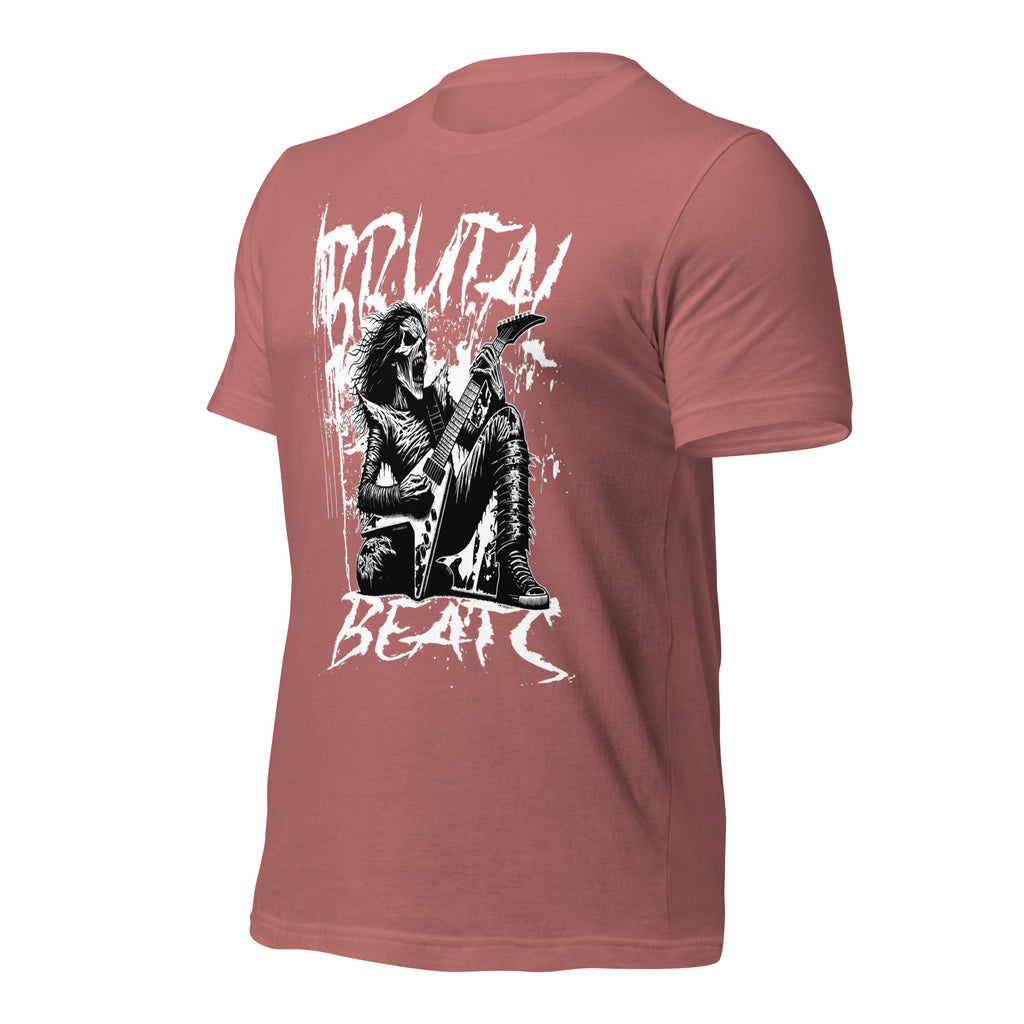 Rose/mauve unisex graphic T-shirt with back rock musician and text print