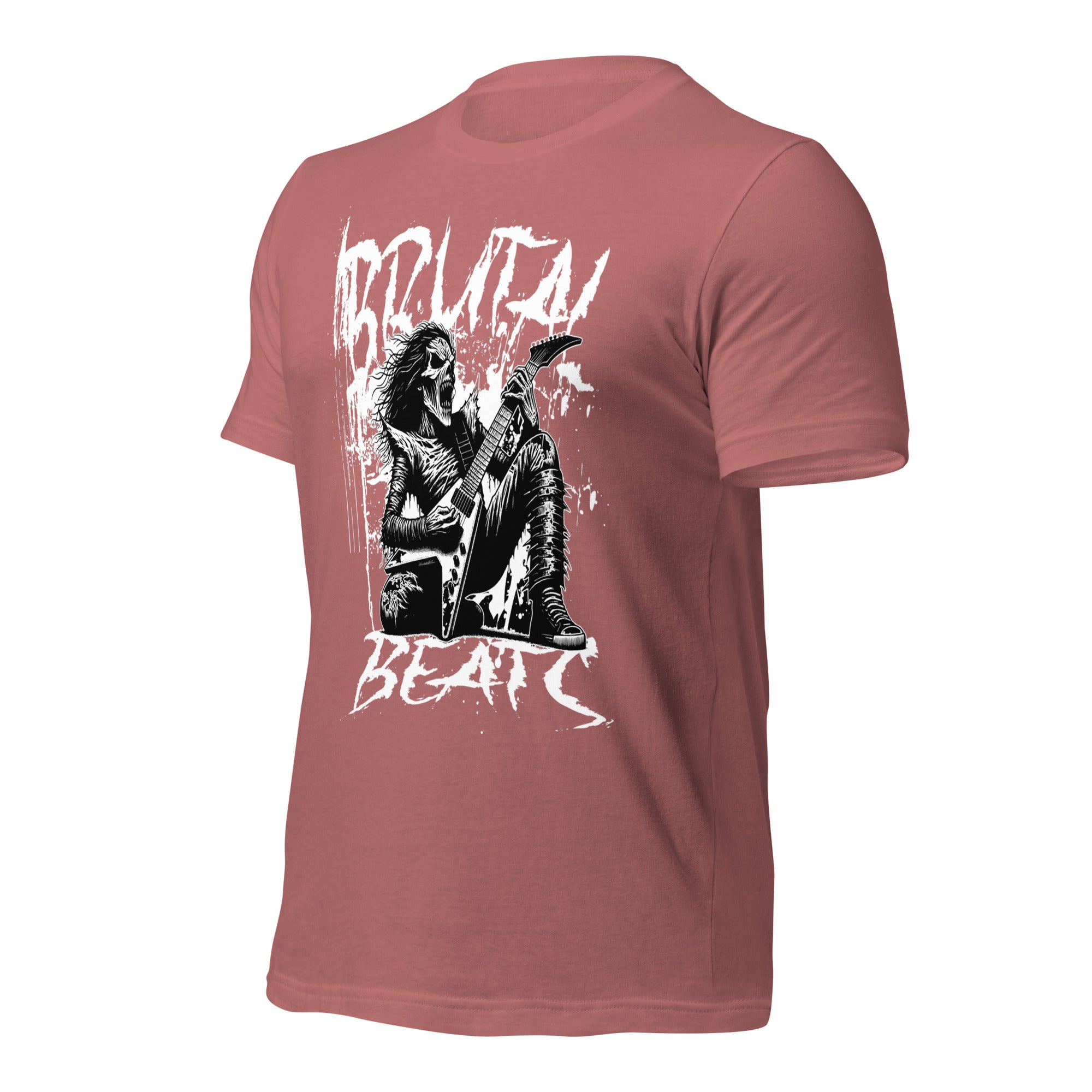 Rose/mauve unisex graphic T-shirt with back rock musician and text print