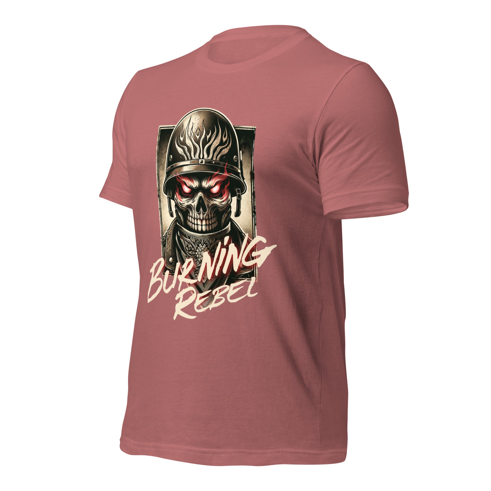Unisex graphic T-shirt, mauve, skull-in-helmet graphic on back