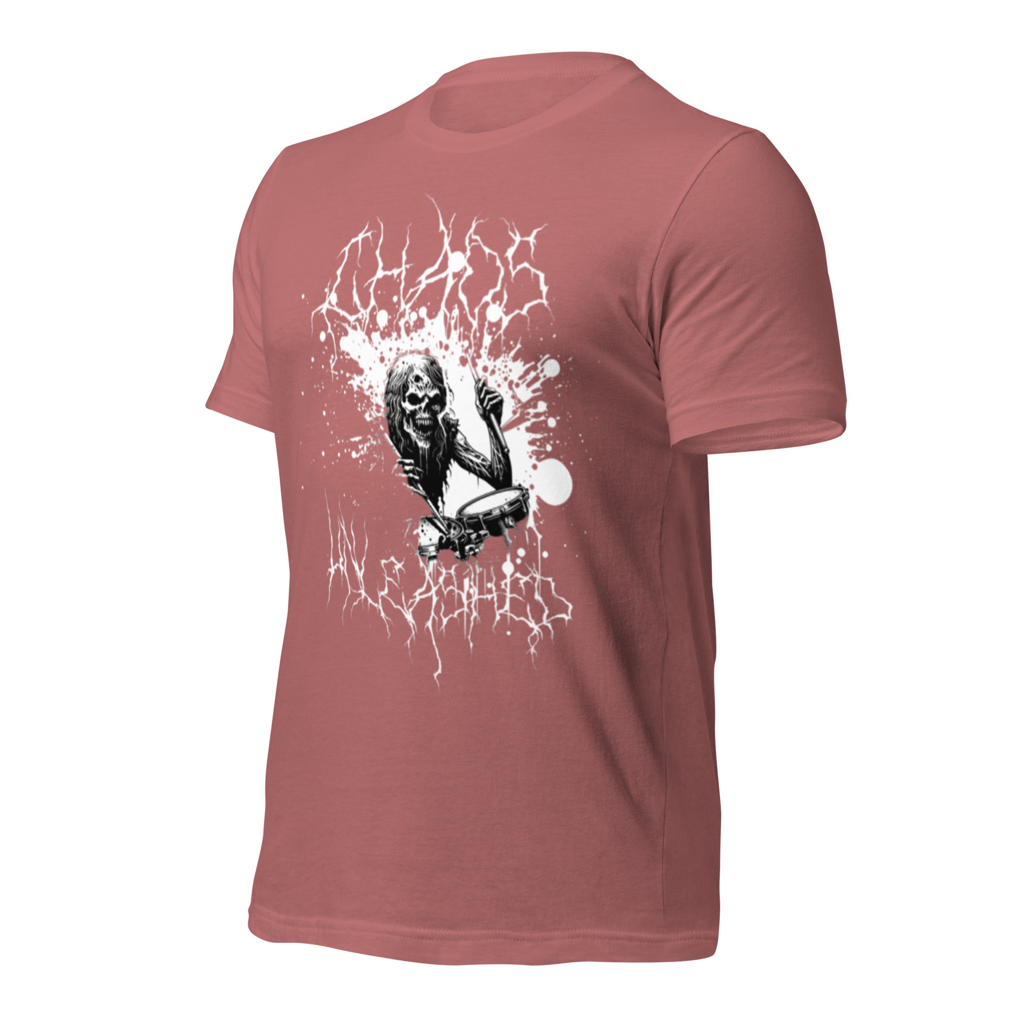 Unisex graphic t-shirt in mauve with white wolf head electric splash print