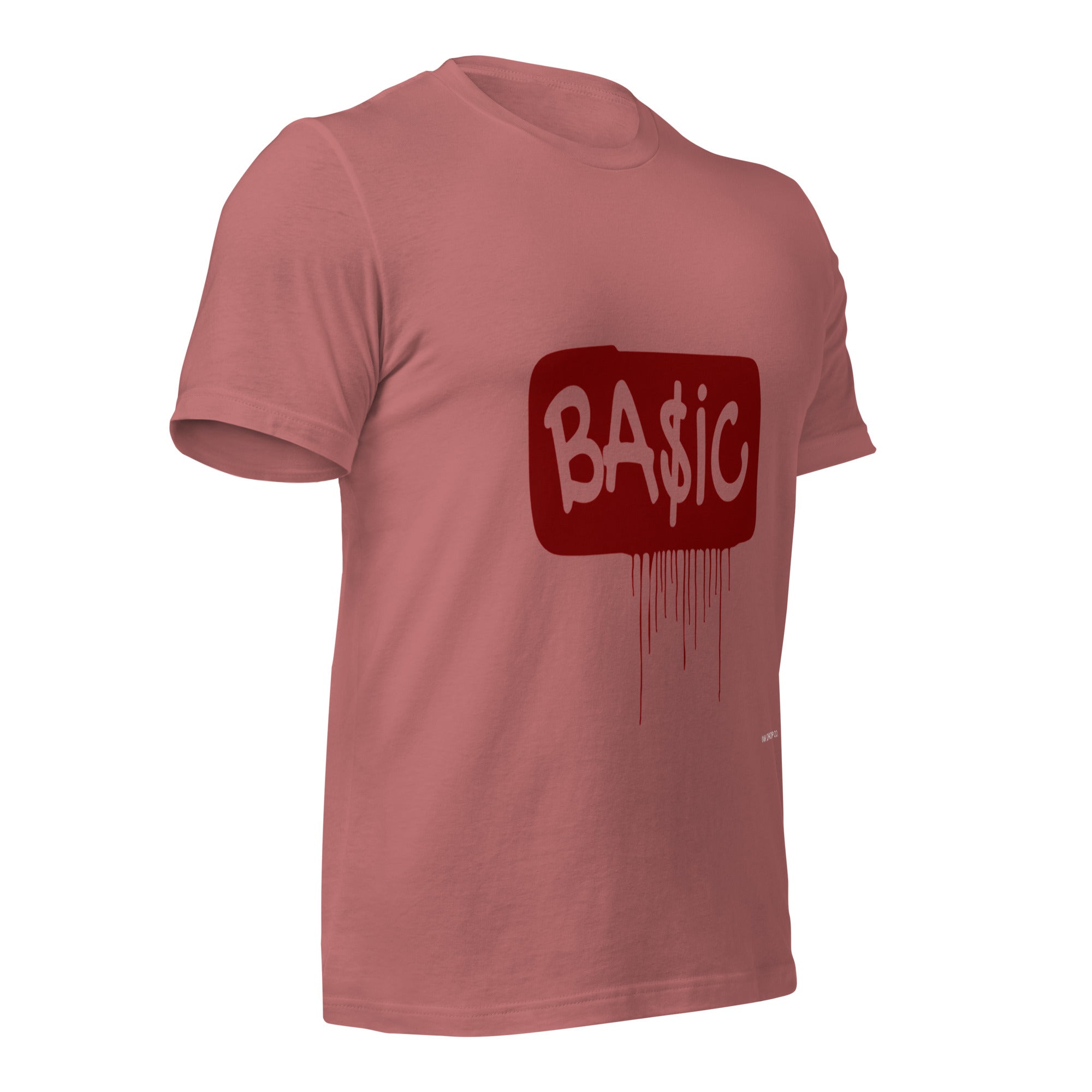 Women's graphic t-shirt, mauve with BA$IC ink-drop logo print
