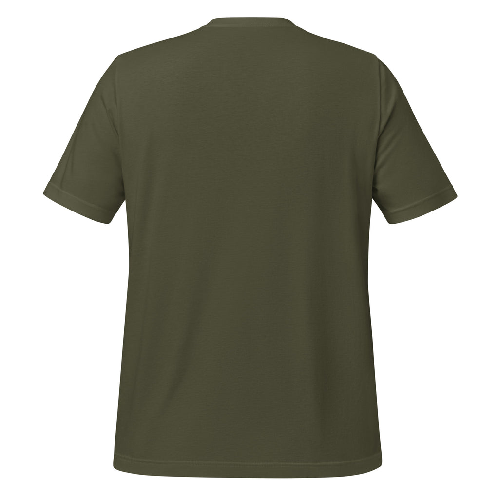 Men's graphic T-shirt, military green, plain back with crew neckline