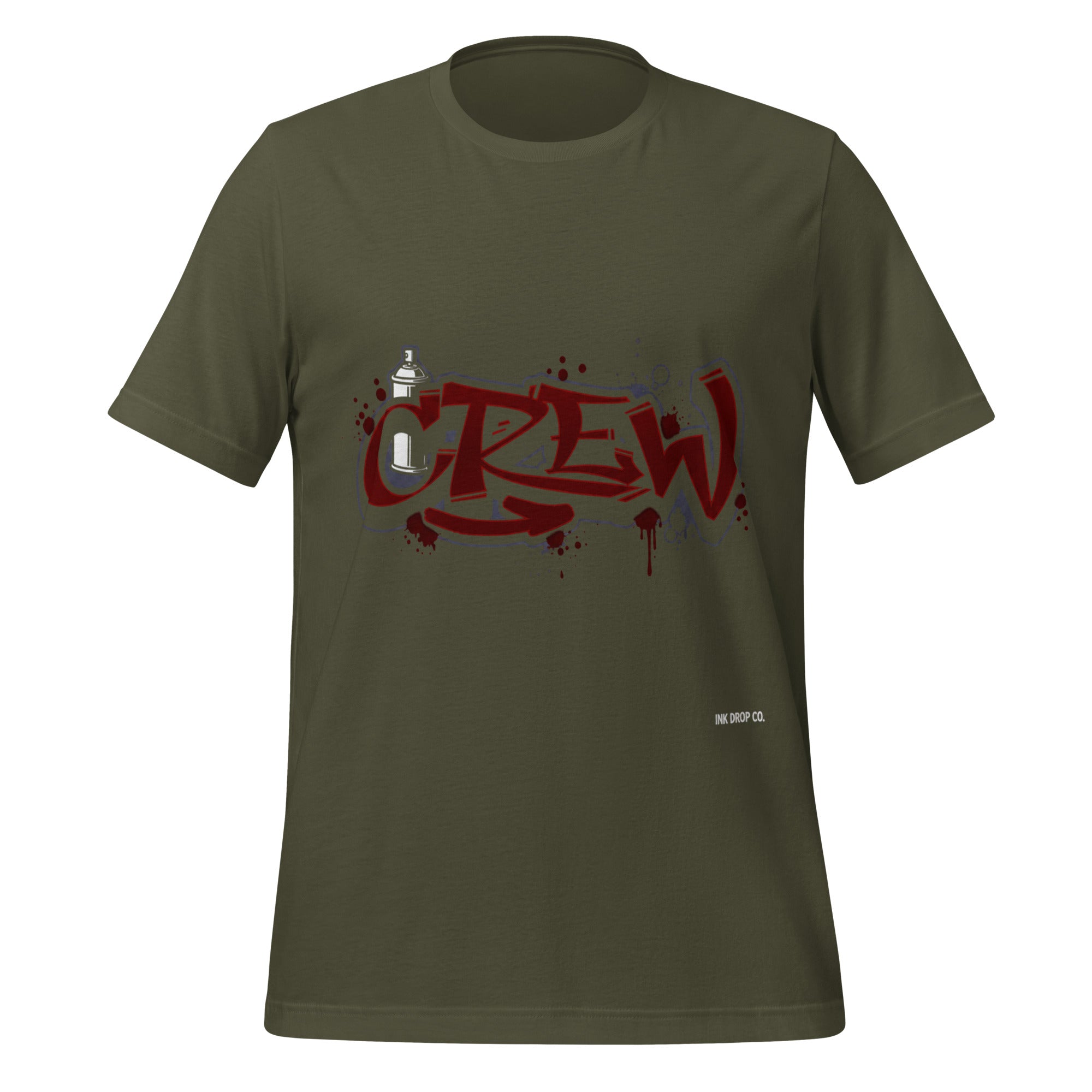 Men's graphic crewneck t-shirt, military green, front red/black logo print