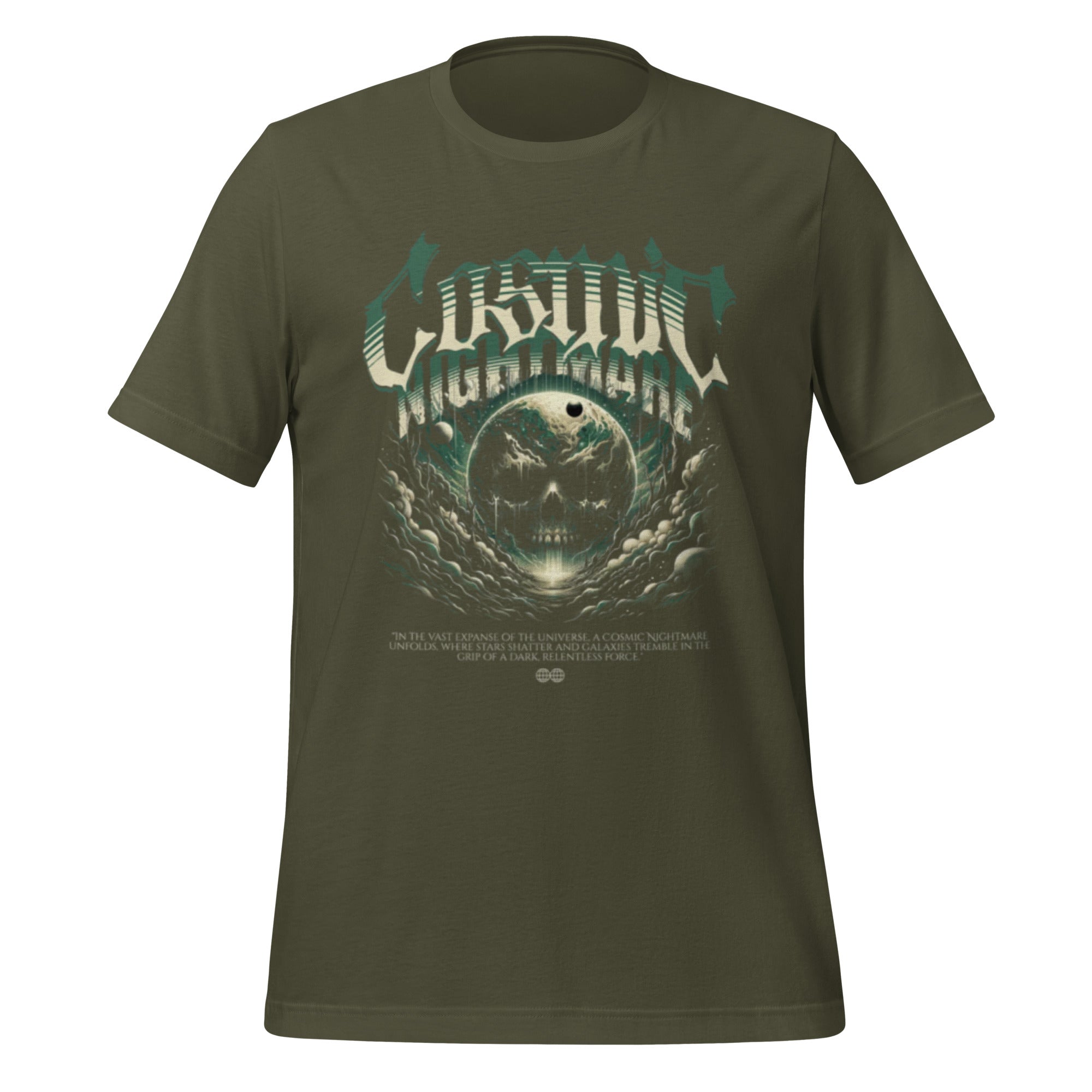 Unisex military green graphic T-shirt with skull moon front print