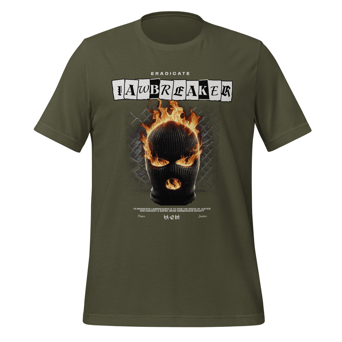Military green graphic band tee with fiery skull front print