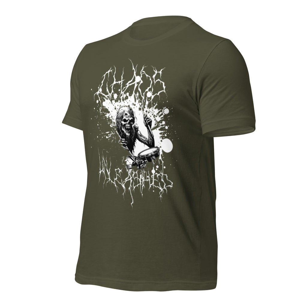 Unisex graphic t-shirt in military green with white wolf head electric splash print